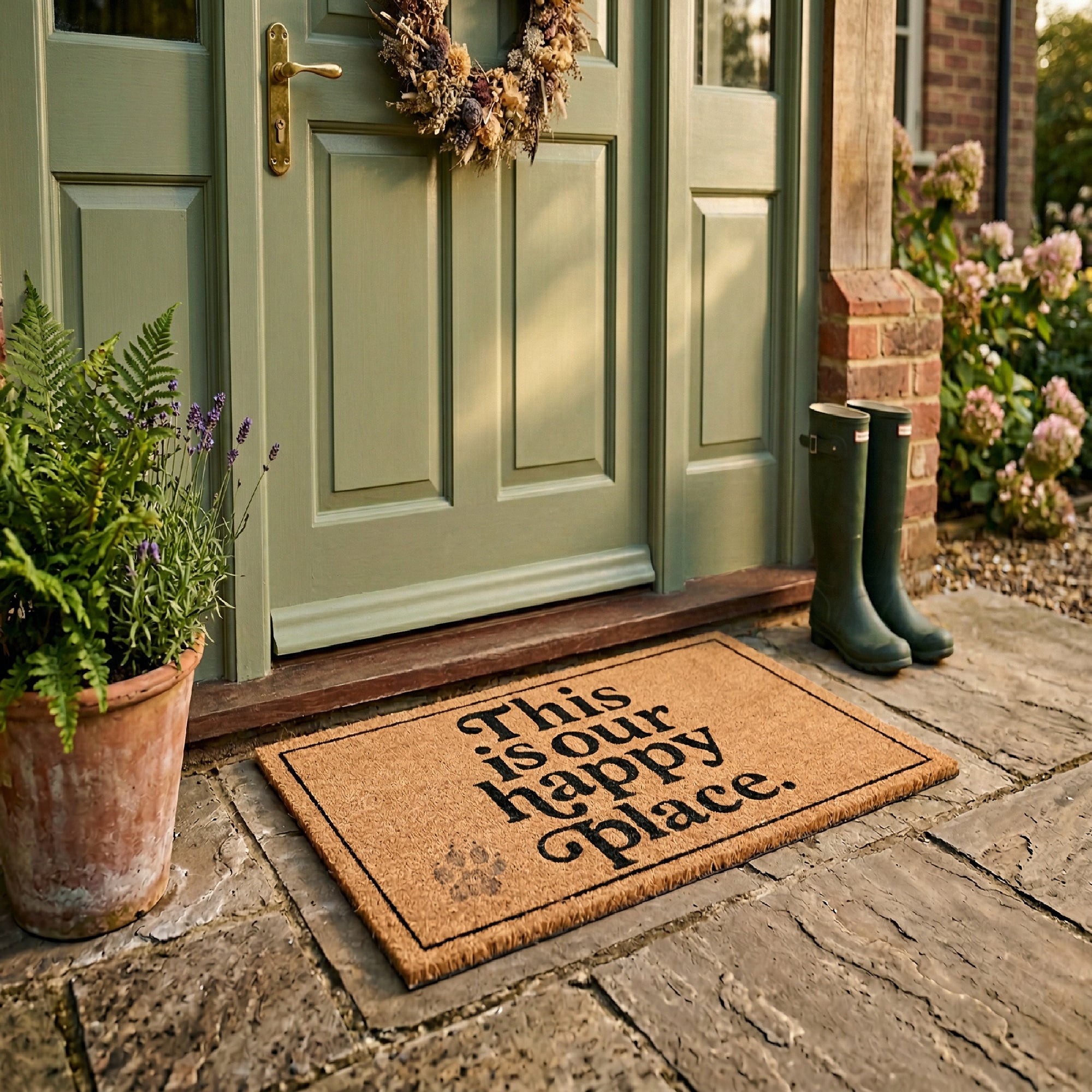 Coir Door Mat "This Is Our Happy Place" Design