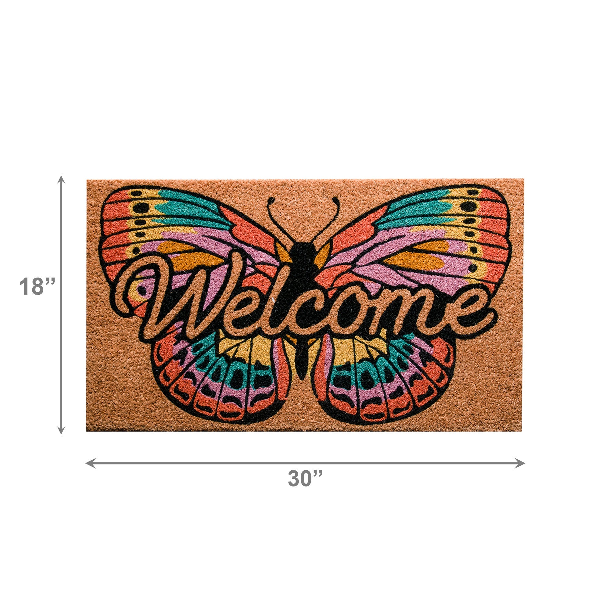 Coir Door Mat Butterfly "Welcome" Design