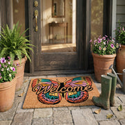 Coir Door Mat Butterfly "Welcome" Design