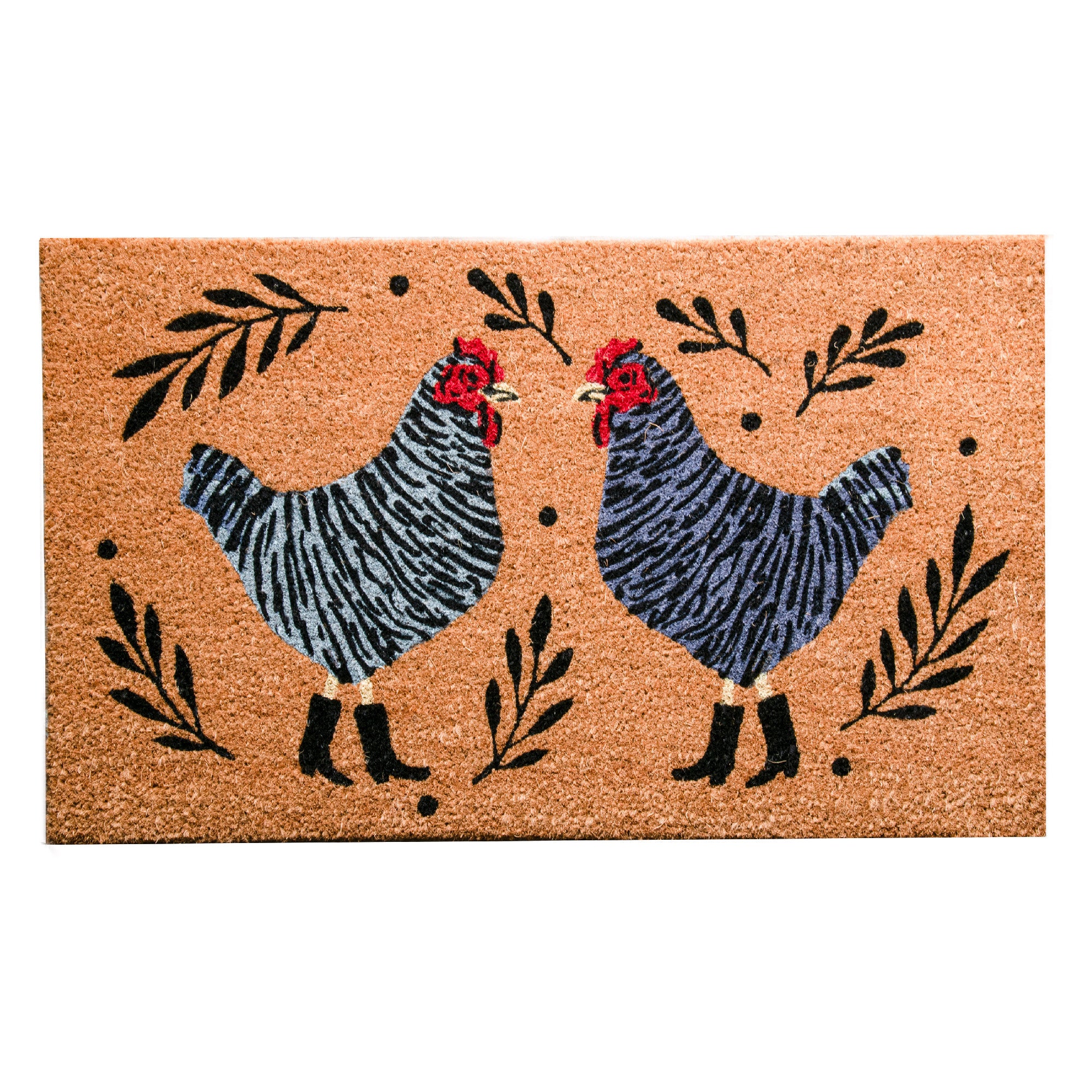 Coir Door Mat with Roosters Motif