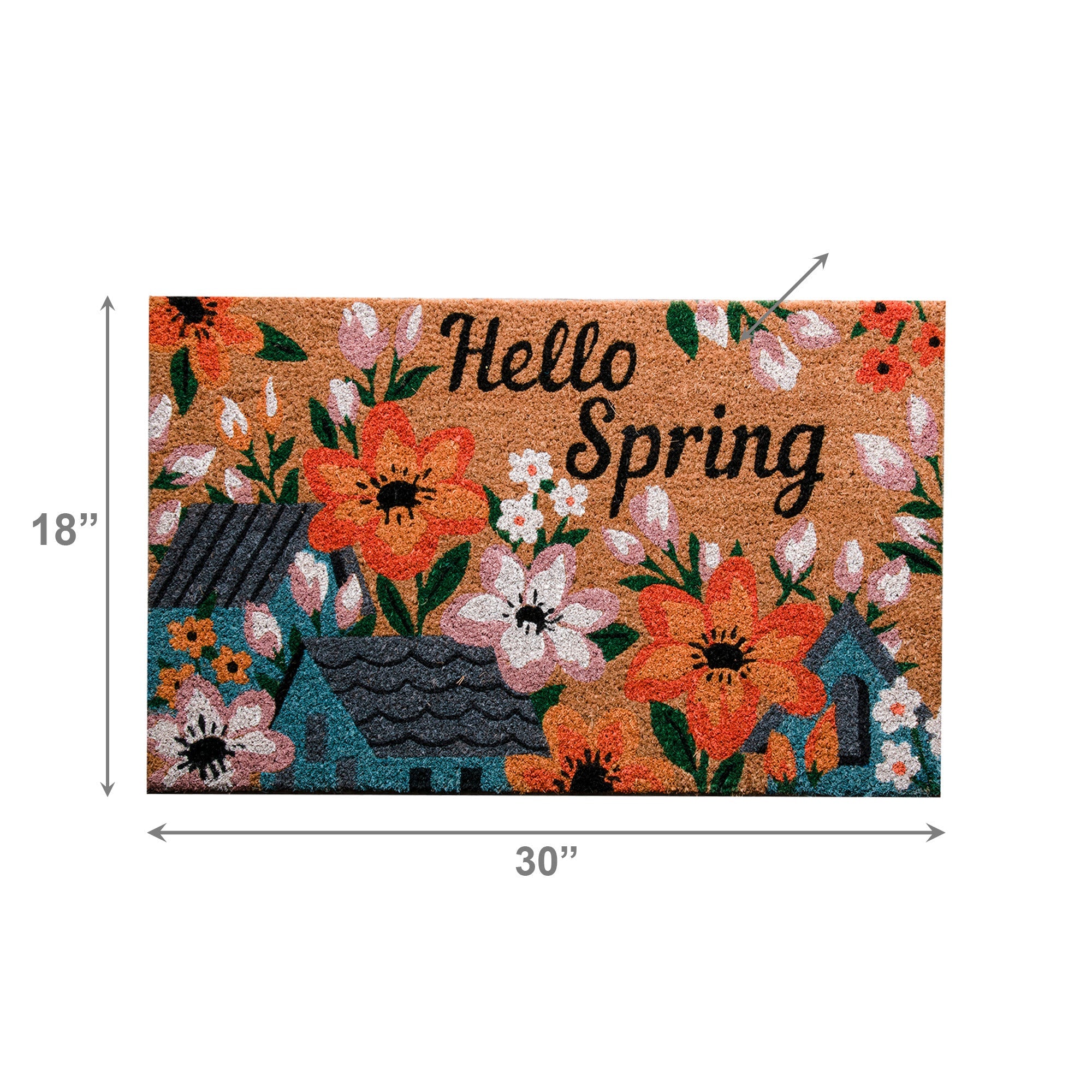 Coir Door Mat Flowers & Houses "Hello Spring"