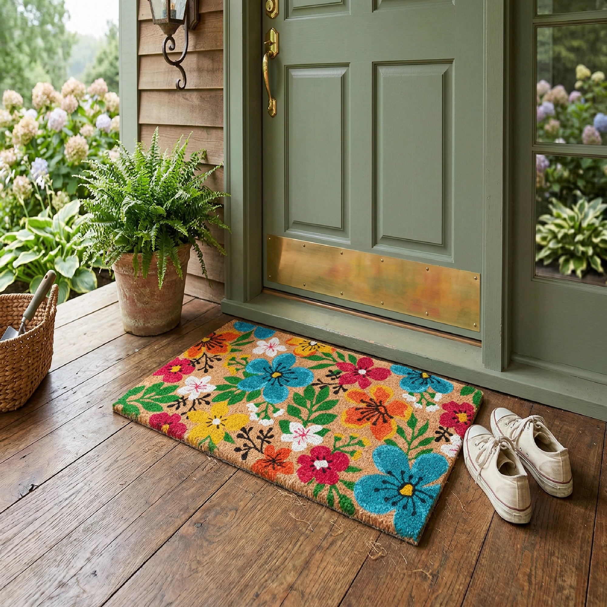 Coir Door Mat Flowers In Bloom Design