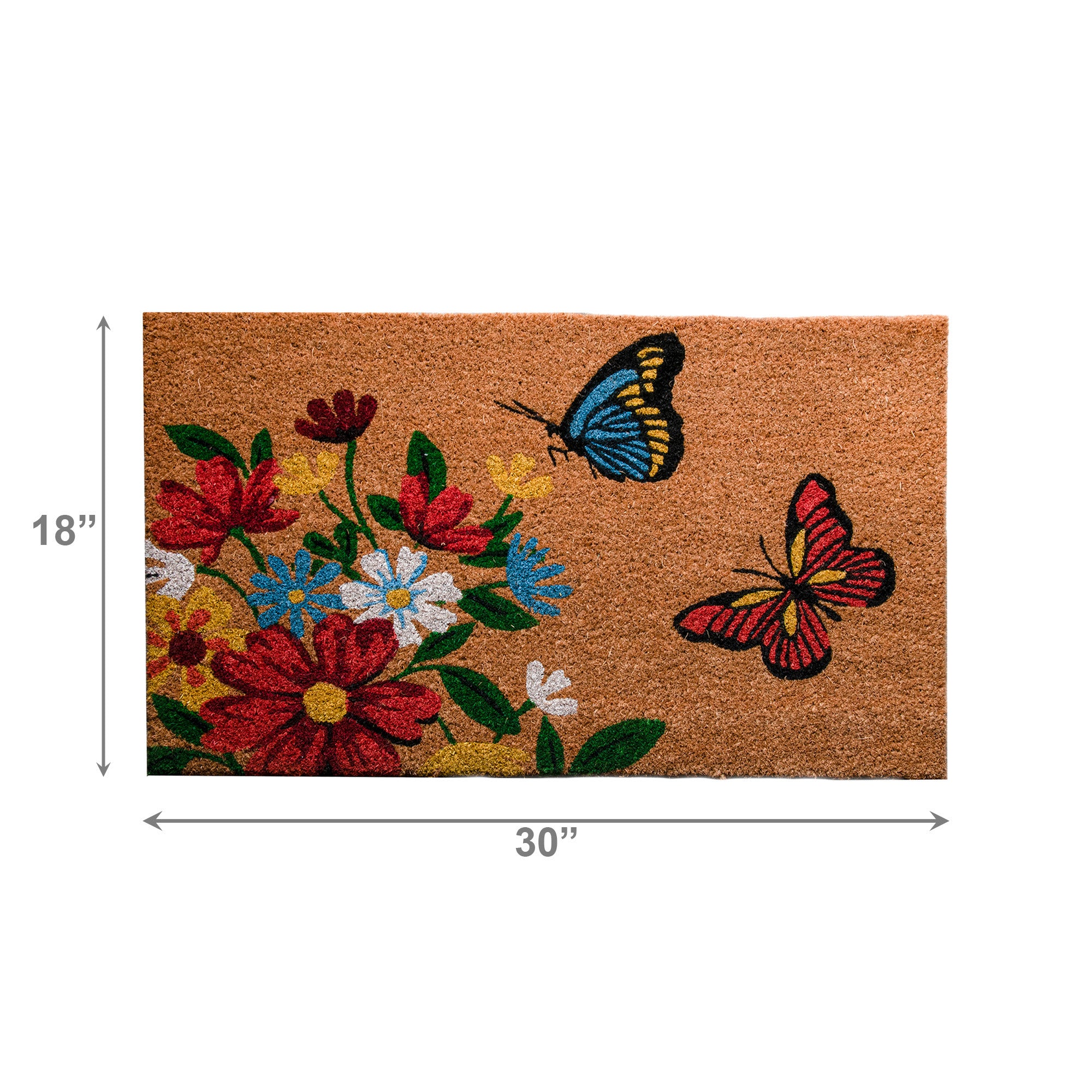 Coir Door Mat Flowers & Butterflies Motif