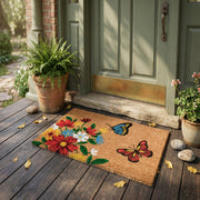 Coir Door Mat Flowers & Butterflies Motif