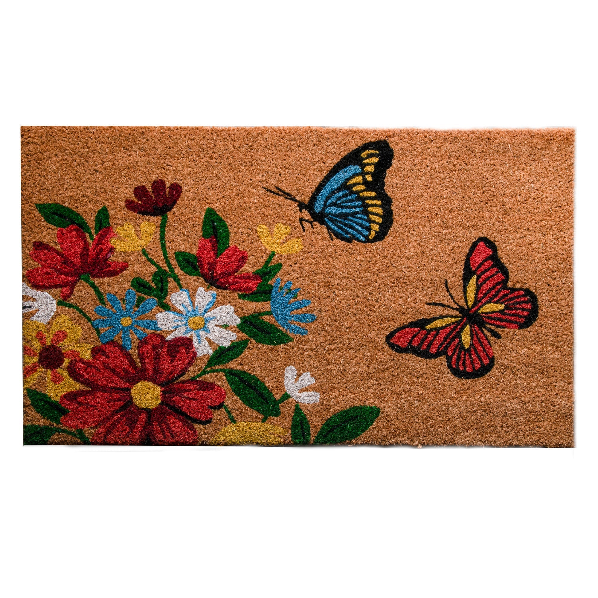 Coir Door Mat Flowers & Butterflies Motif