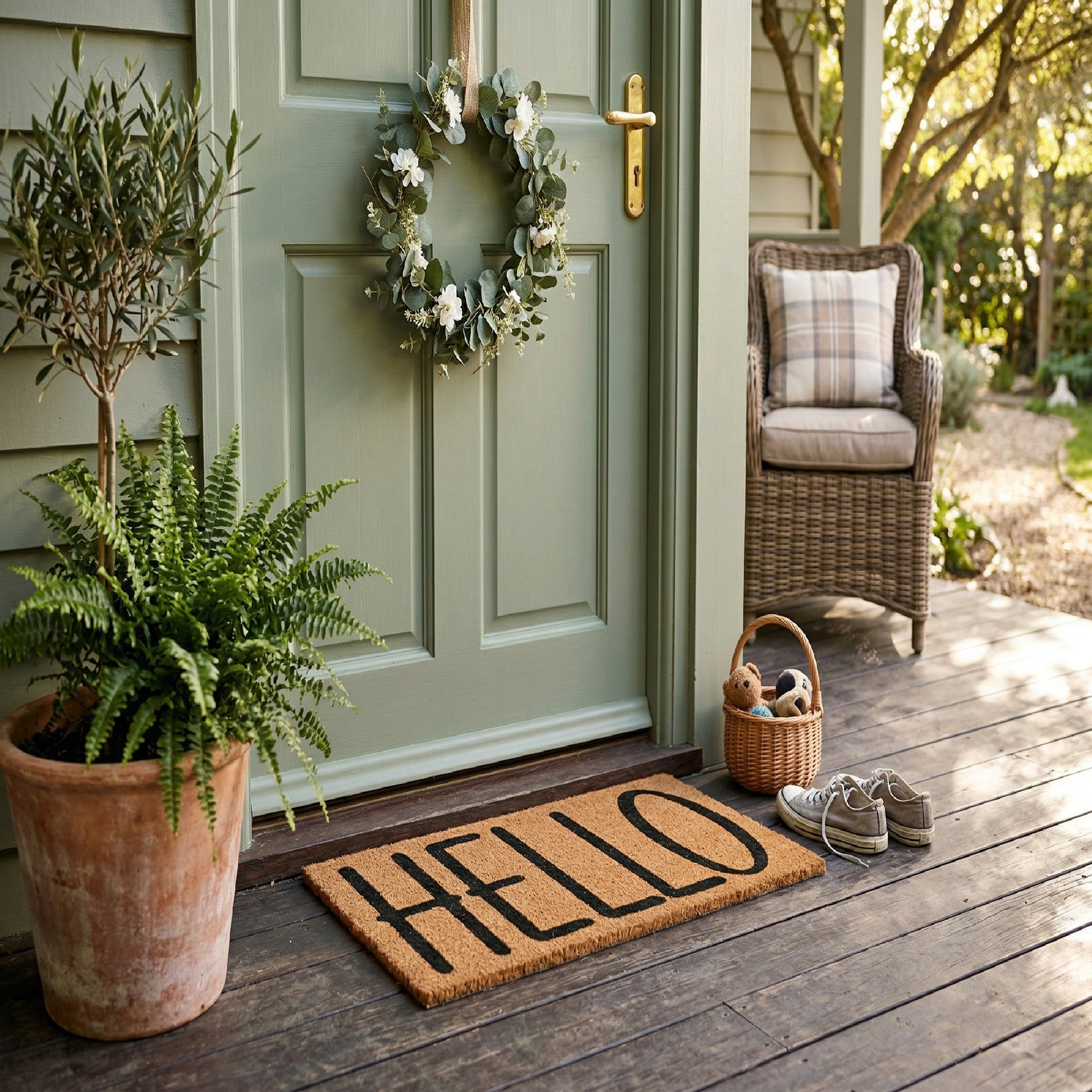 Coir Door Mat Simple "Hello" Design