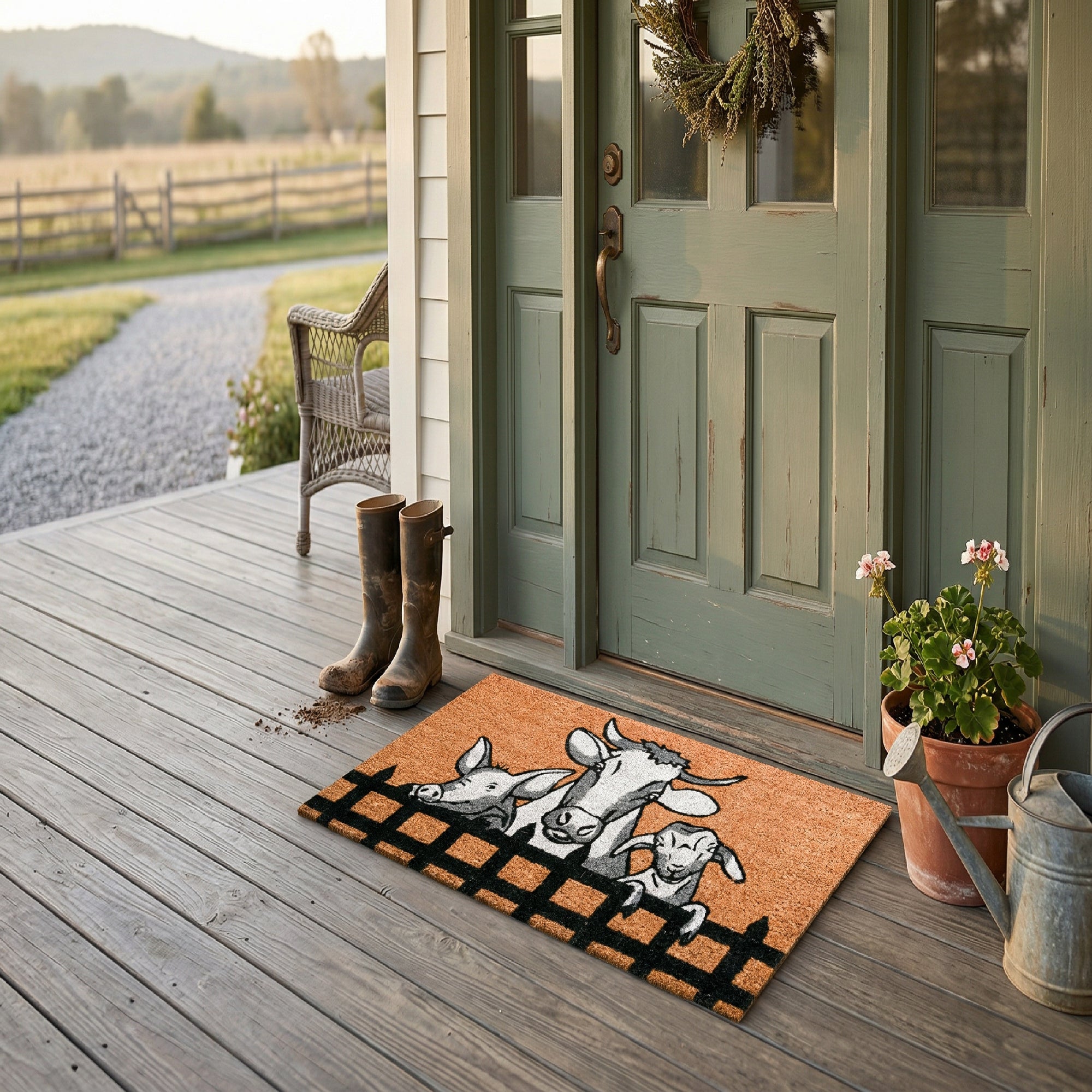 Coir Door Mat with Farm Animals Design