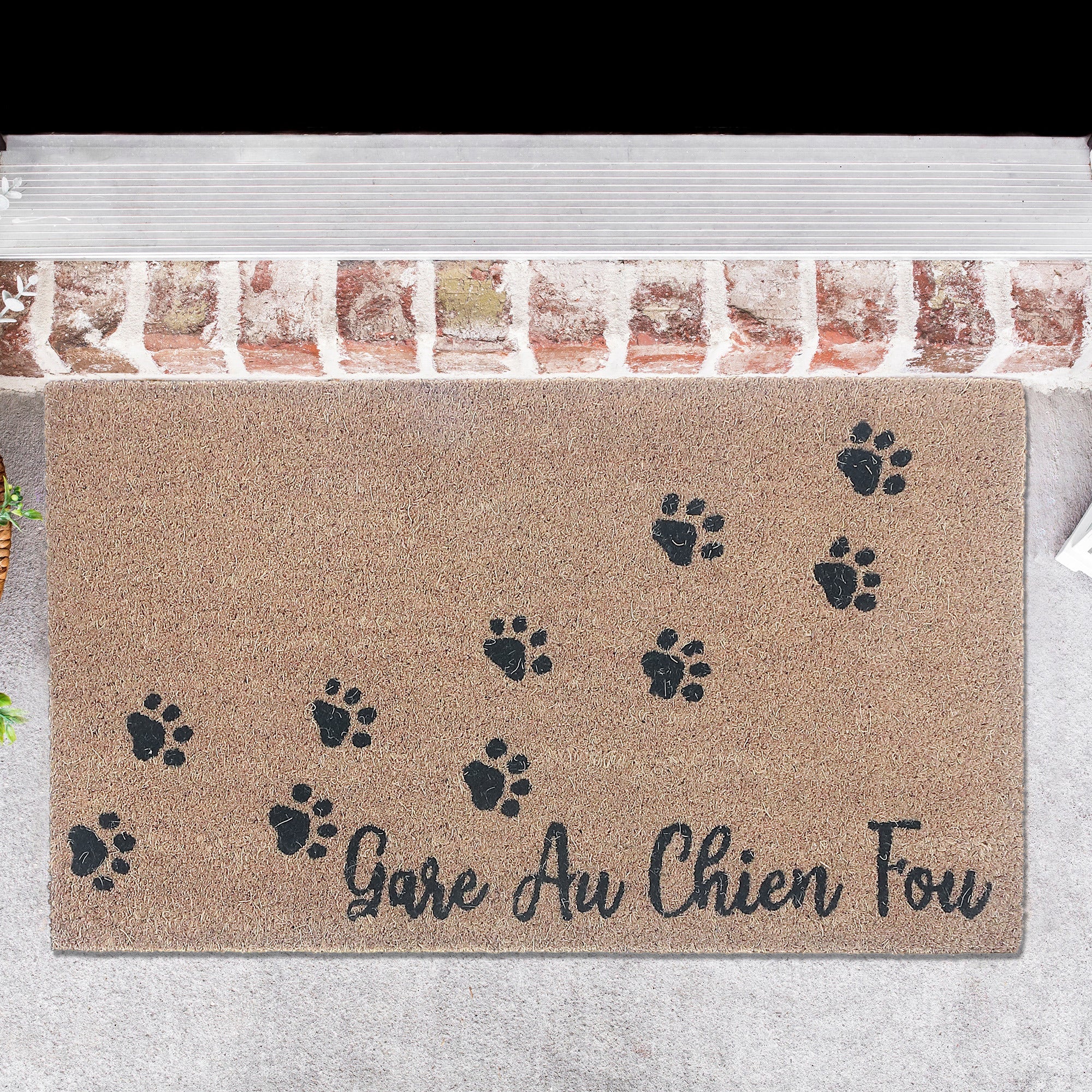 Coir Door Mat Gare Au Chien Fou Paws 18 X 30 Inch, Outdoor Front Door Pet Welcome Mat