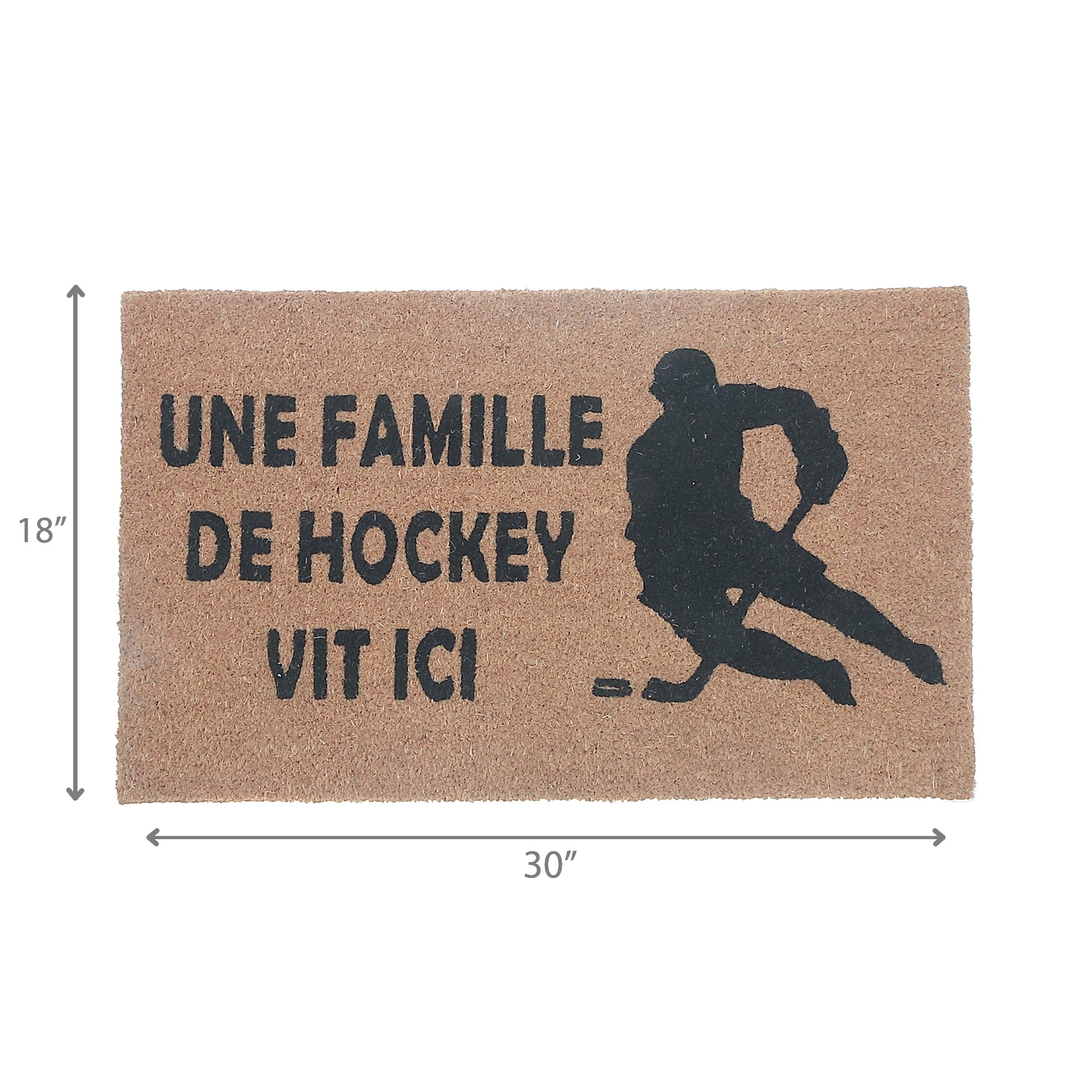 Coir Door Mat “Une Famille De Hockey Vit Ici” – Personalized Doormat, Natural Fiber