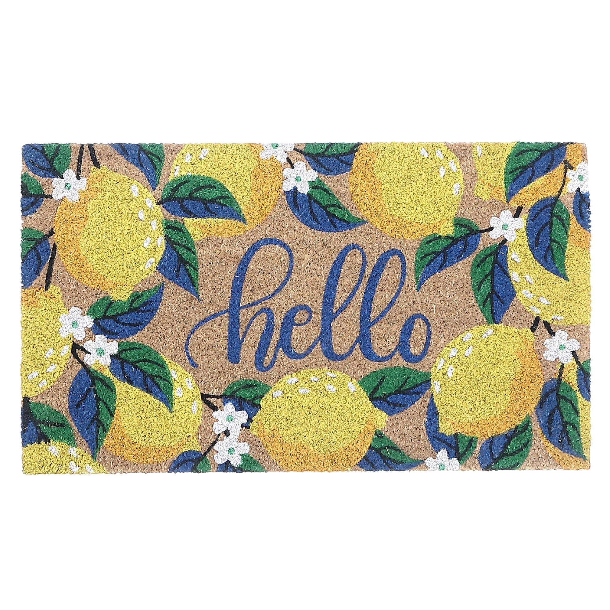 Coir Door Mat "Hello Lemon", Natural Fiber Welcome Mat, Entryway Decor