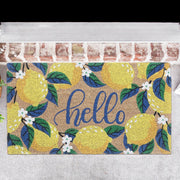 Coir Door Mat "Hello Lemon", Natural Fiber Welcome Mat, Entryway Decor