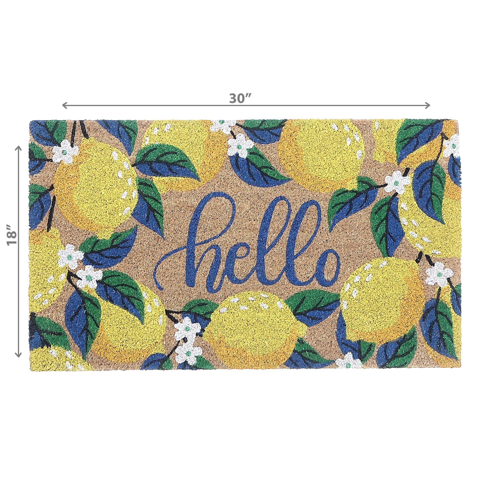 Coir Door Mat "Hello Lemon", Natural Fiber Welcome Mat, Entryway Decor