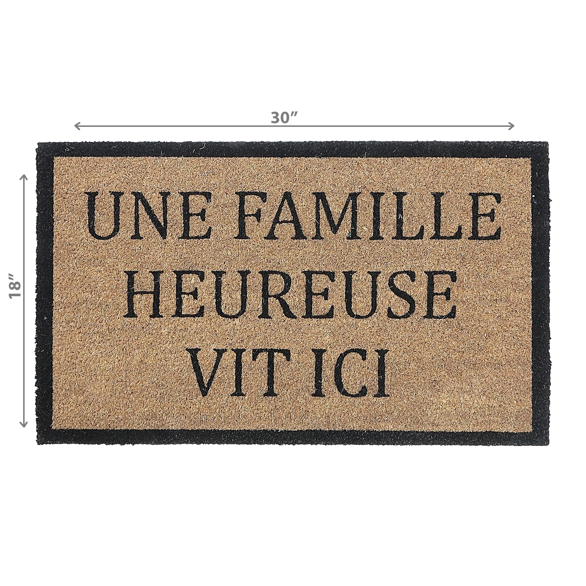 Coir Door Mat "Une Famille Heureuse Vit Ici", 16x48 Inch, Natural Fiber Welcome Mat, Entryway Decor