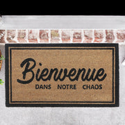 Coir Door Mat "Bienvenue Dans Notre Chaos", 16x48 Inch, Natural Fiber Welcome Mat