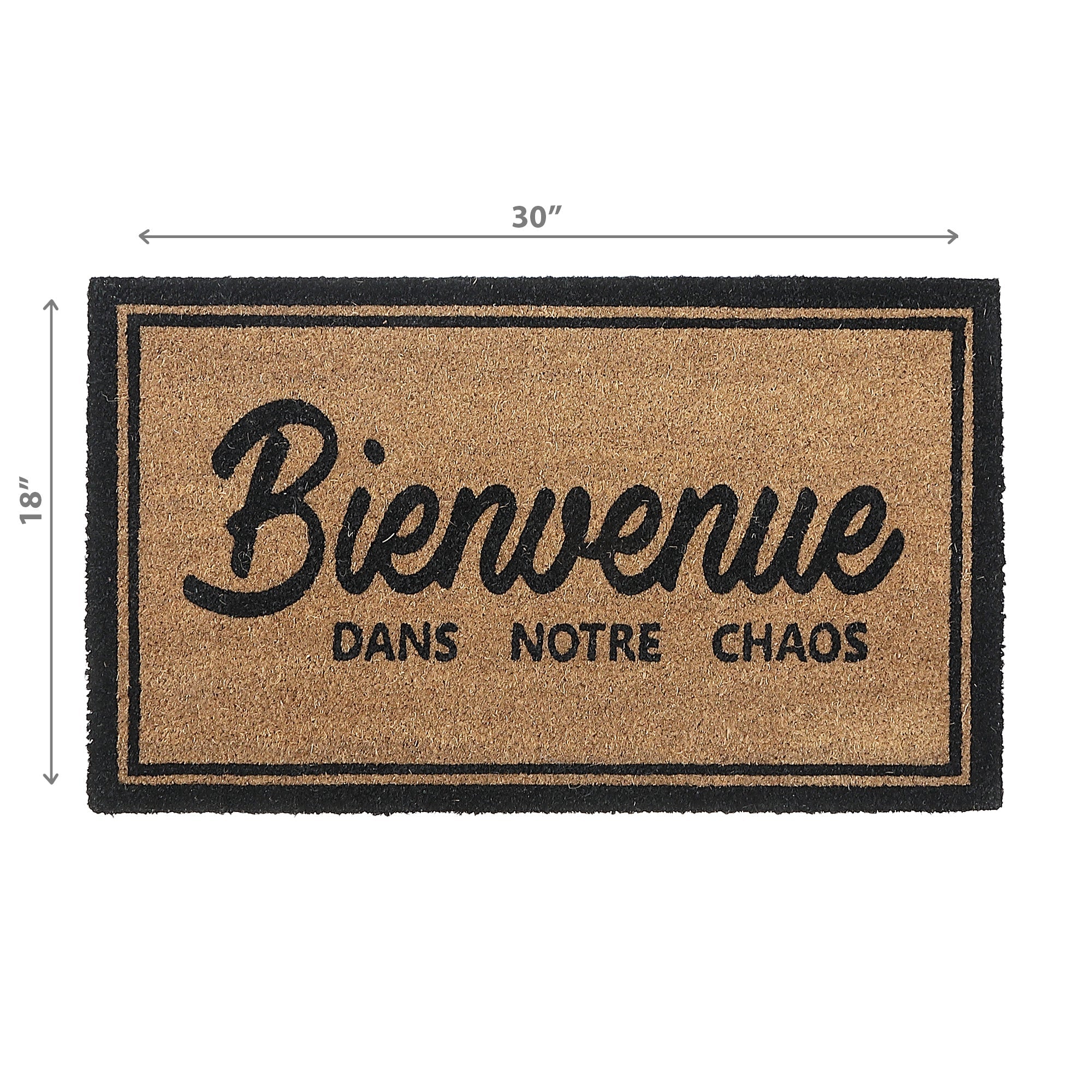Coir Door Mat "Bienvenue Dans Notre Chaos", 16x48 Inch, Natural Fiber Welcome Mat