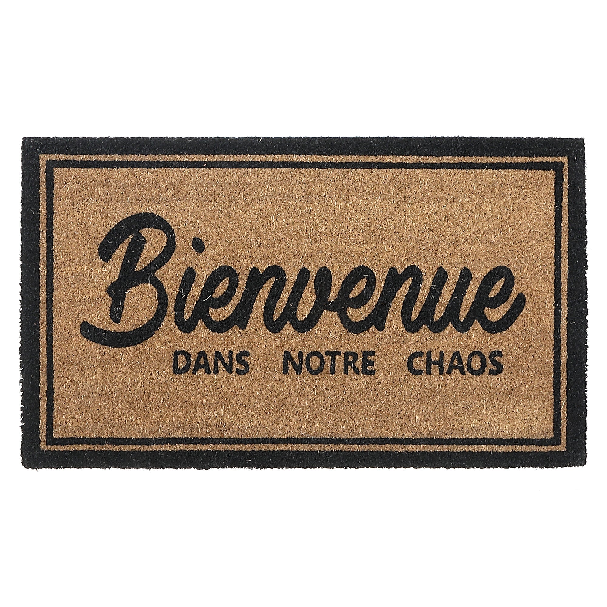 Coir Door Mat "Bienvenue Dans Notre Chaos", 16x48 Inch, Natural Fiber Welcome Mat
