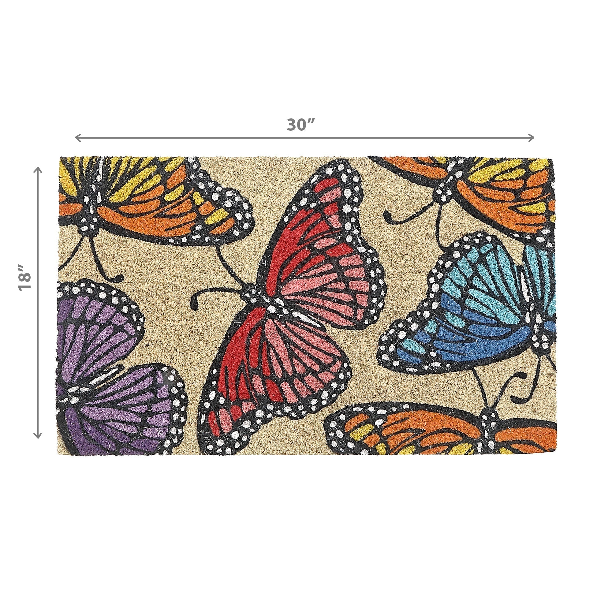 Coir Door Mat Rainbow Butterflies, Natural Fiber Welcome Mat, Entryway Decor