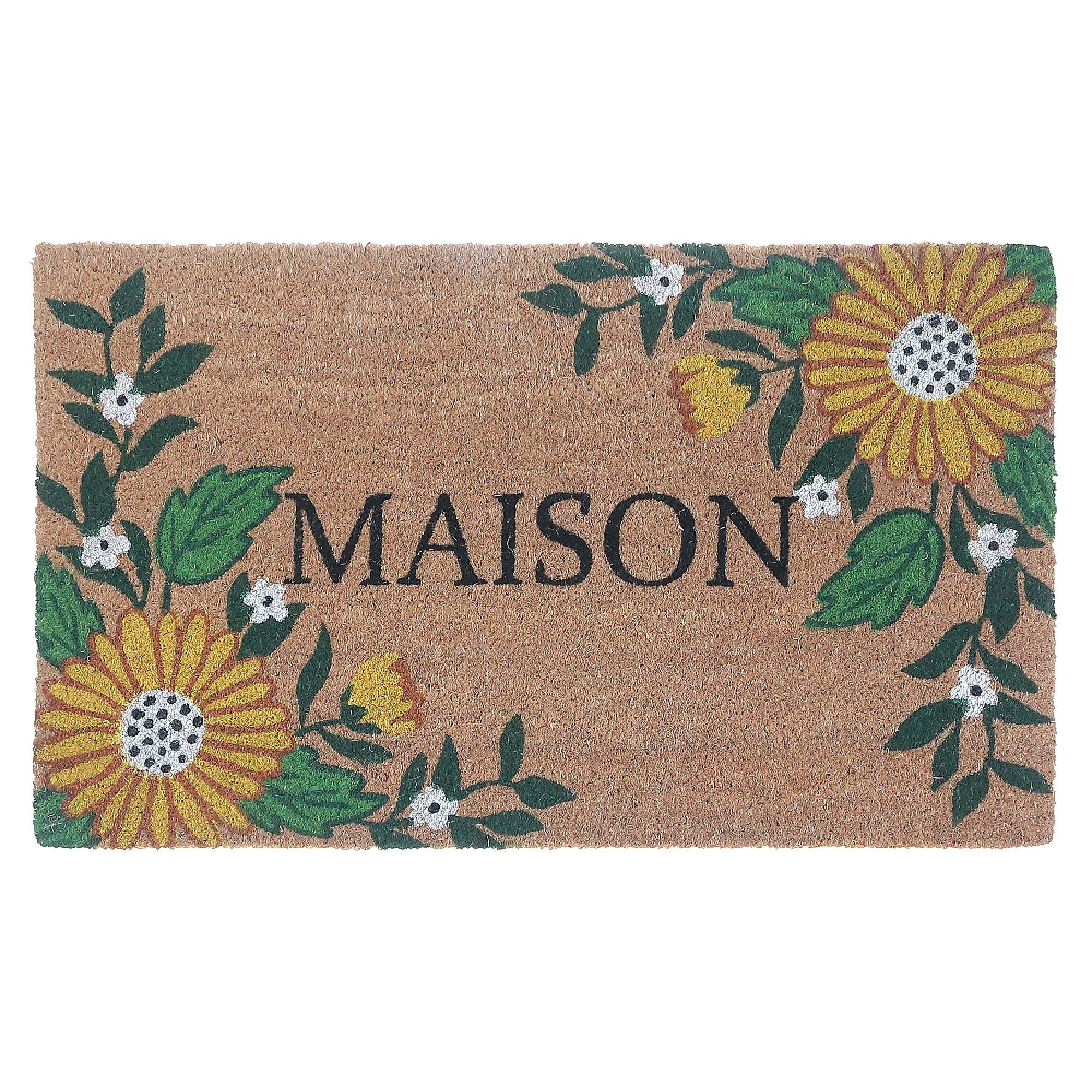 Coir Door Mat Sunflower Maison 18 X 30 Inch, Large Outdoor Welcome Mat, Front Porch Decor