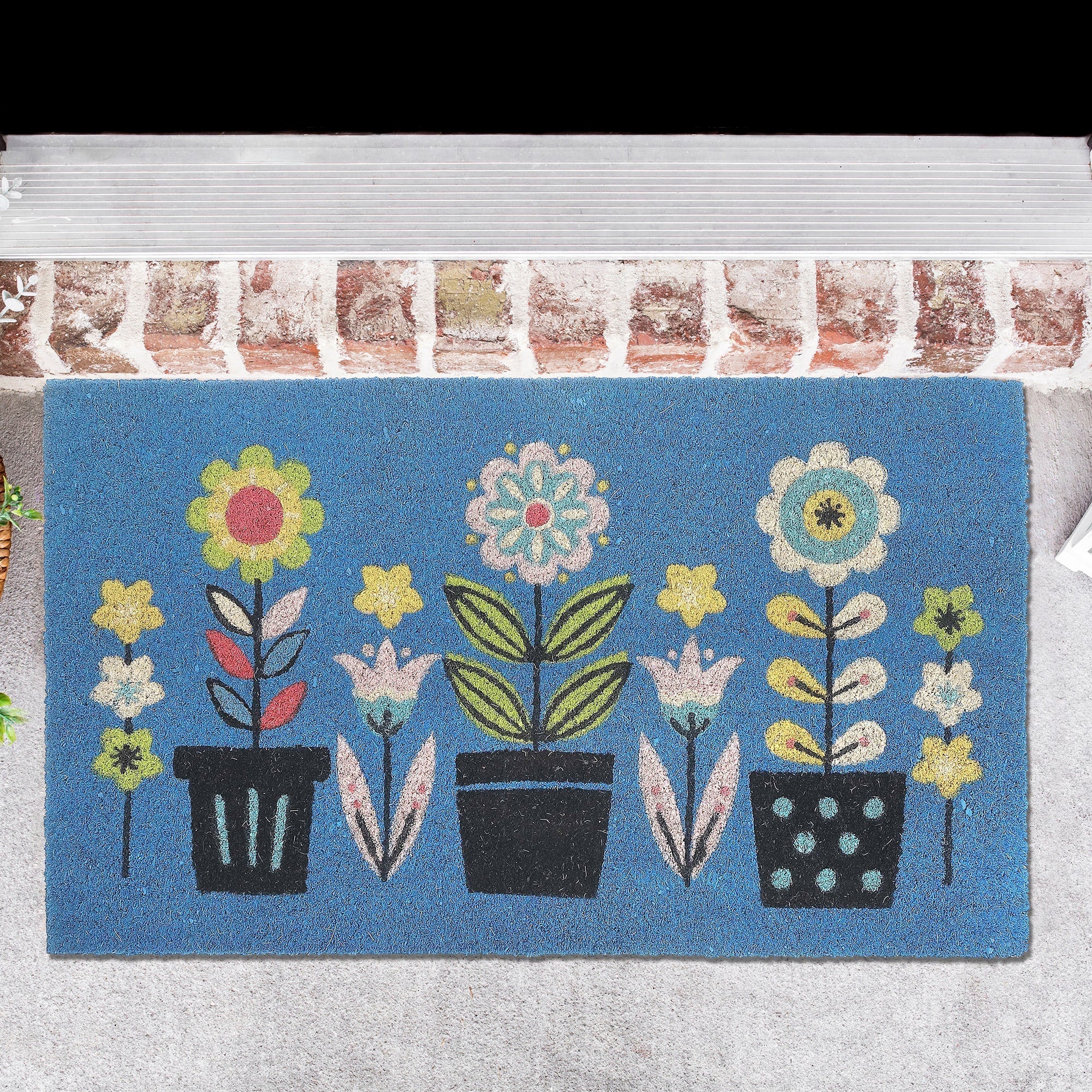 Coir Door Mat Triple Florals 18 X 30 Inch, Large Outdoor Welcome Mat, Front Porch Decor