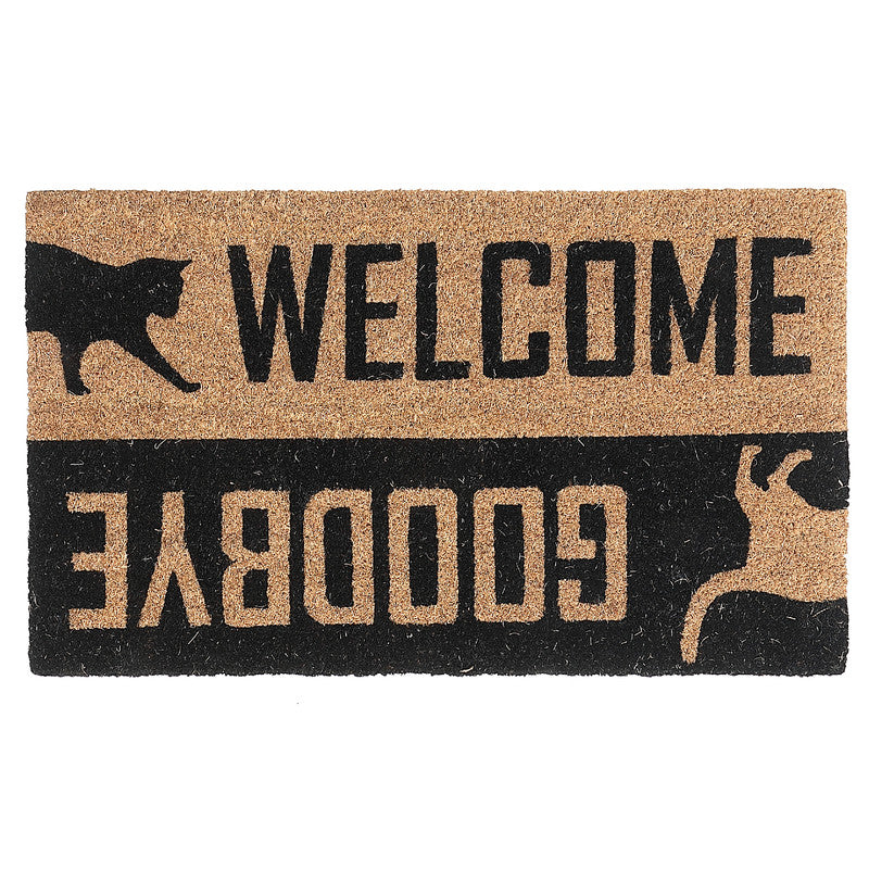 Coir Door Mat Cat Design Welcome/Goodbye