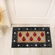 Rubber & Coir Mat Lady Bugs & Flowers, Ladybugs And Flowers Rubber And Coir Mat, Garden Themed Welcome Rug, Non Slip Outdoor Entry Mat