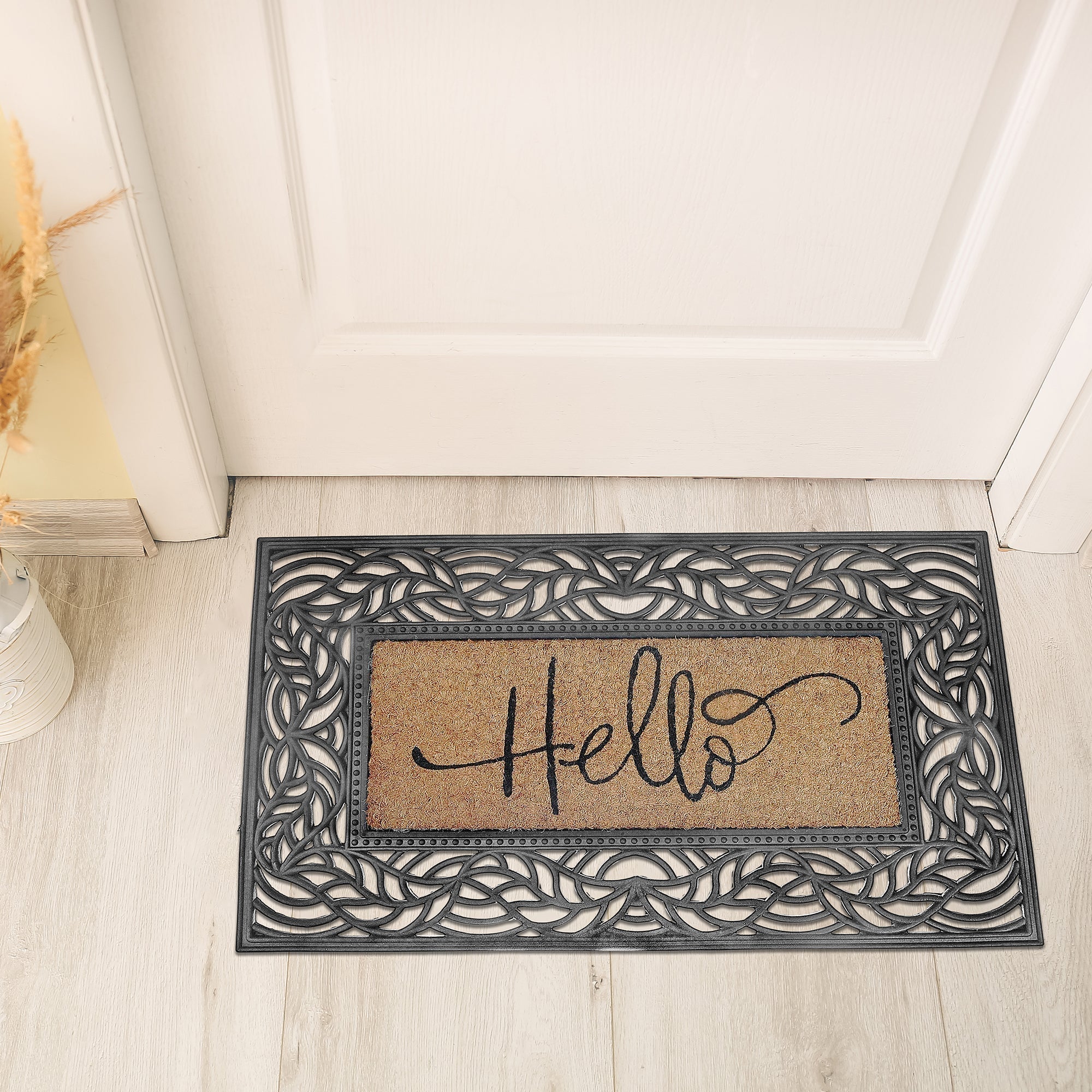 Rubber & Coir Mat Hello, Hello Welcome Rubber And Coir Mat, Non Slip Entryway Rug, Durable Outdoor Door Mat, Modern Porch Decor