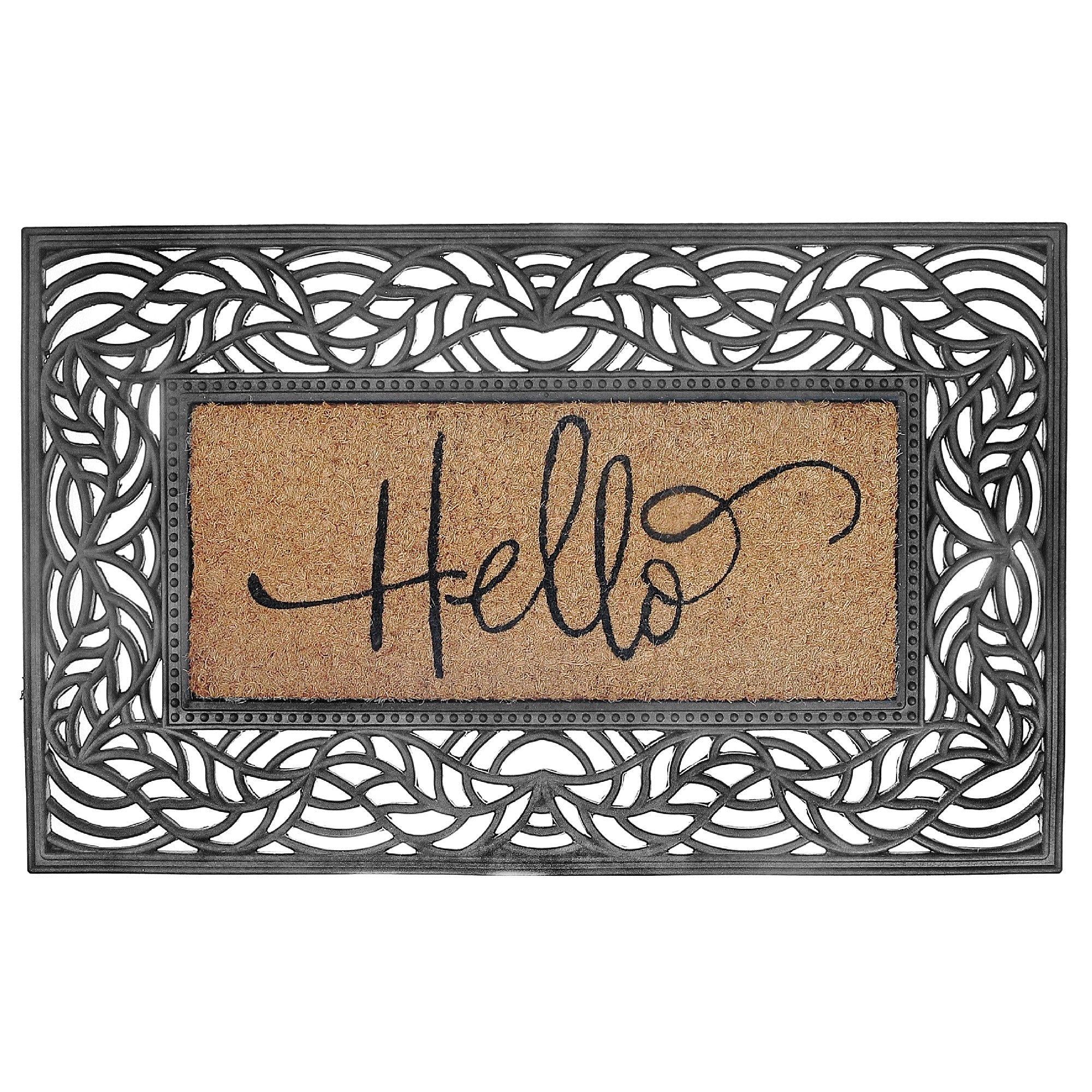 Rubber & Coir Mat Hello, Hello Welcome Rubber And Coir Mat, Non Slip Entryway Rug, Durable Outdoor Door Mat, Modern Porch Decor