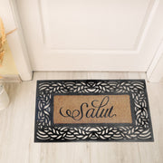 Rubber & Coir Mat Salut, Salut Welcome Rubber And Coir Mat, Bilingual Entryway Rug, Non Slip Outdoor Door Mat, Decorative Porch Mat
