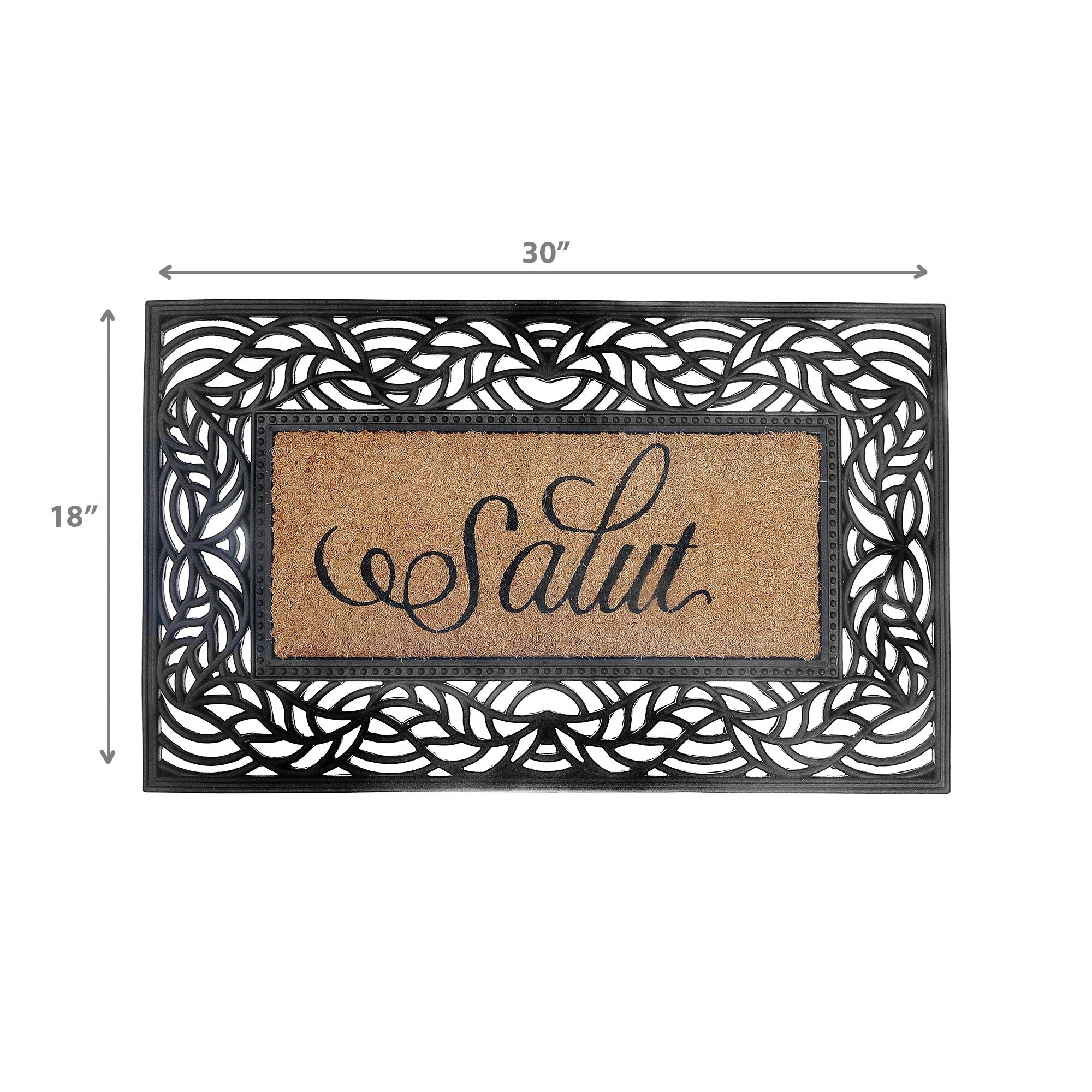 Rubber & Coir Mat Salut, Salut Welcome Rubber And Coir Mat, Bilingual Entryway Rug, Non Slip Outdoor Door Mat, Decorative Porch Mat