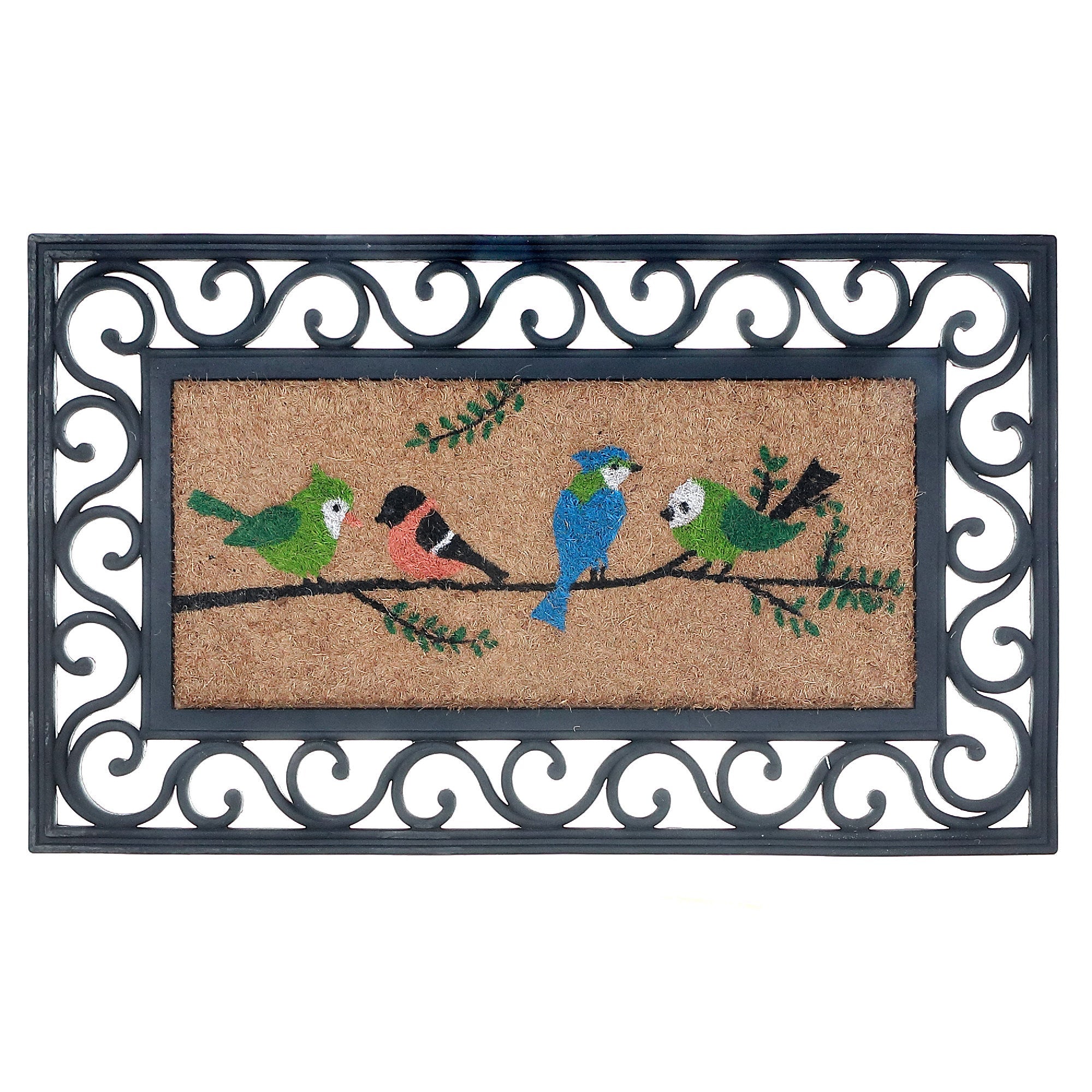 Rubber And Coir Mat Birds On Branch 18 X 30 Inch, Outdoor Welcome Mat, Front Porch Decor