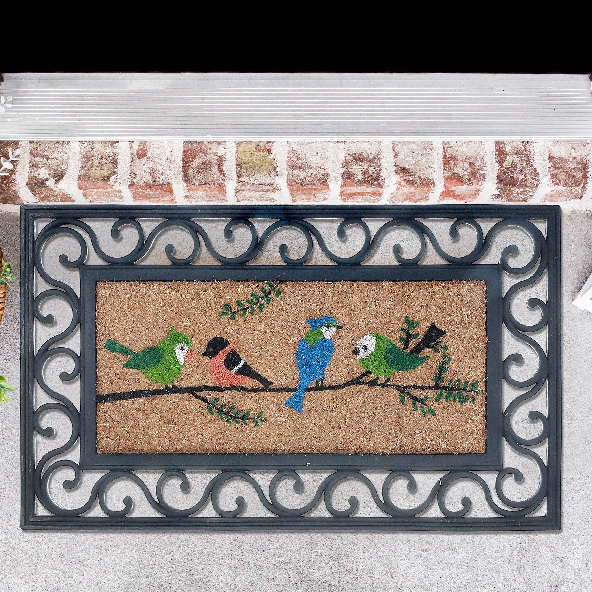 Rubber And Coir Mat Birds On Branch 18 X 30 Inch, Outdoor Welcome Mat, Front Porch Decor