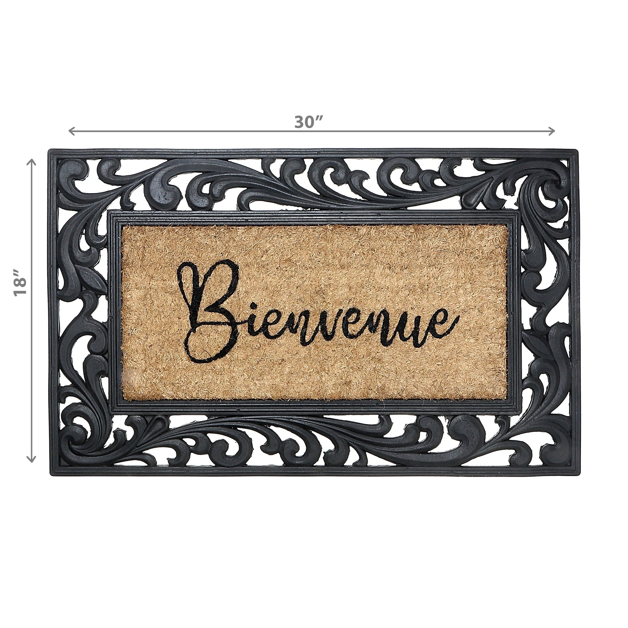 Rubber & Coir Mat "Bienvenue", Entryway Rug, Indoor Outdoor Doormat