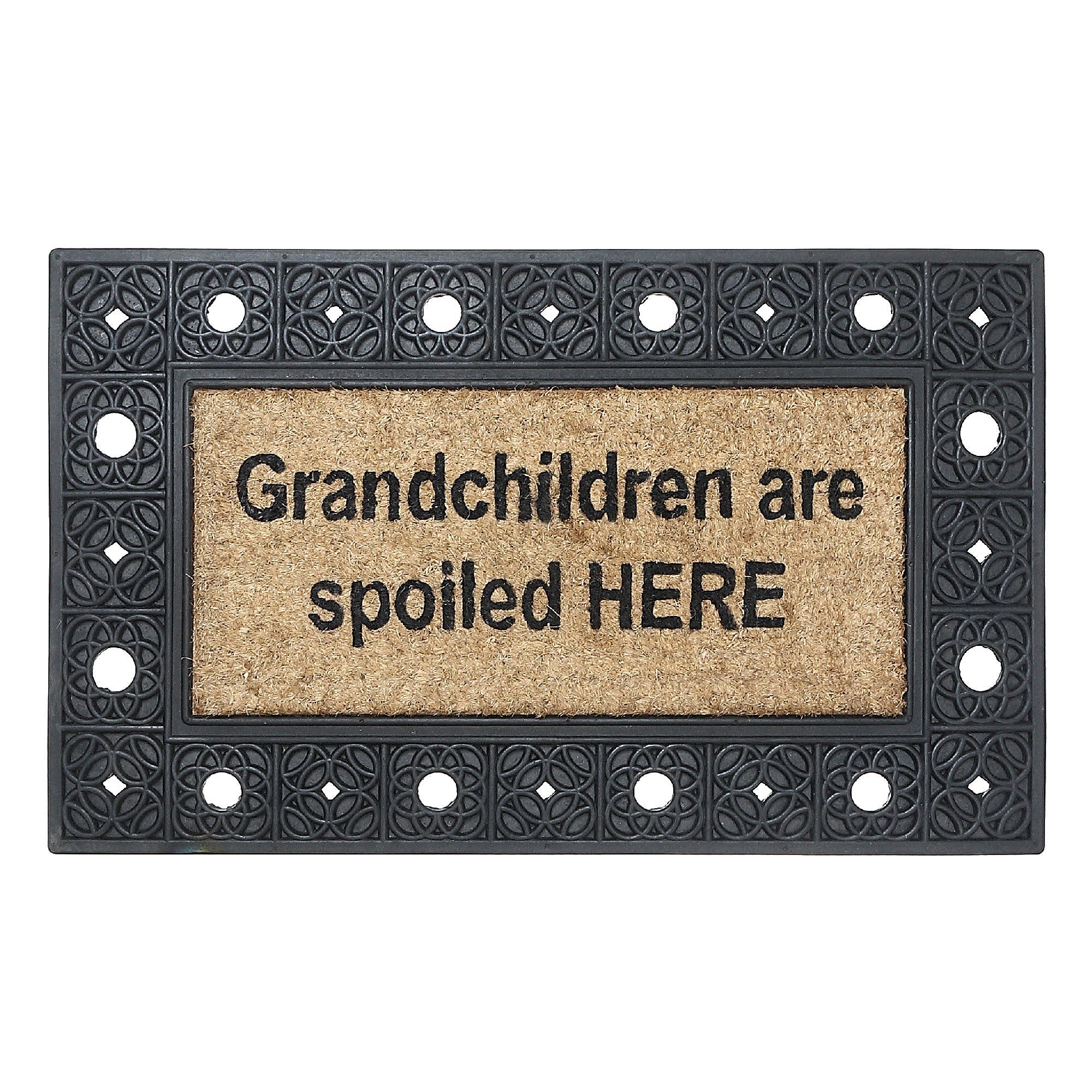 Rubber & Coir Mat "Grandchildren Are Spoiled Here", Entryway Rug, Indoor Outdoor Doormat