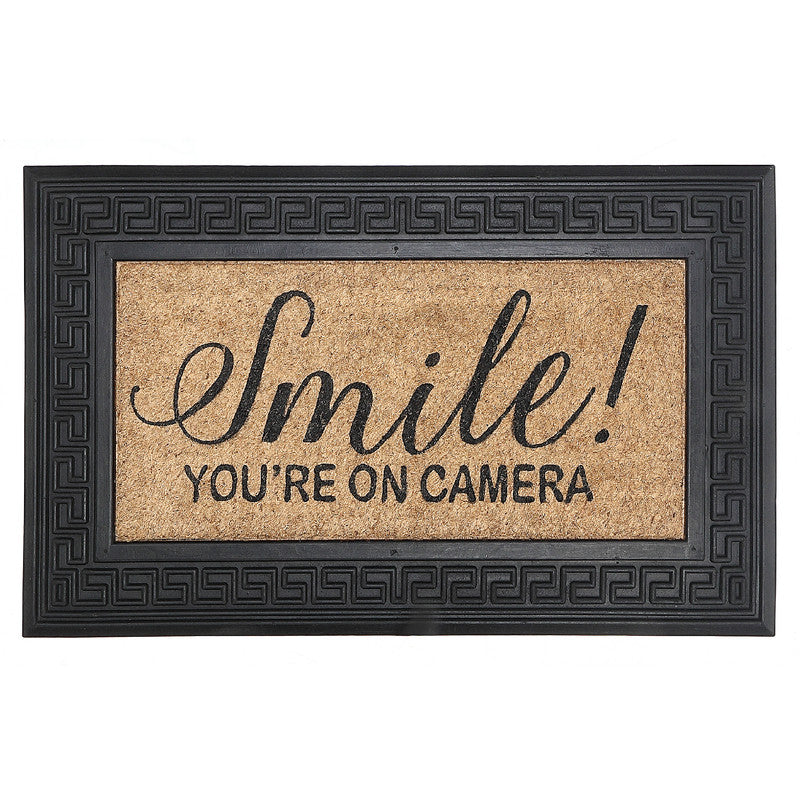 Rubber & Coir Door Mat "Smile You're On Camera" Design