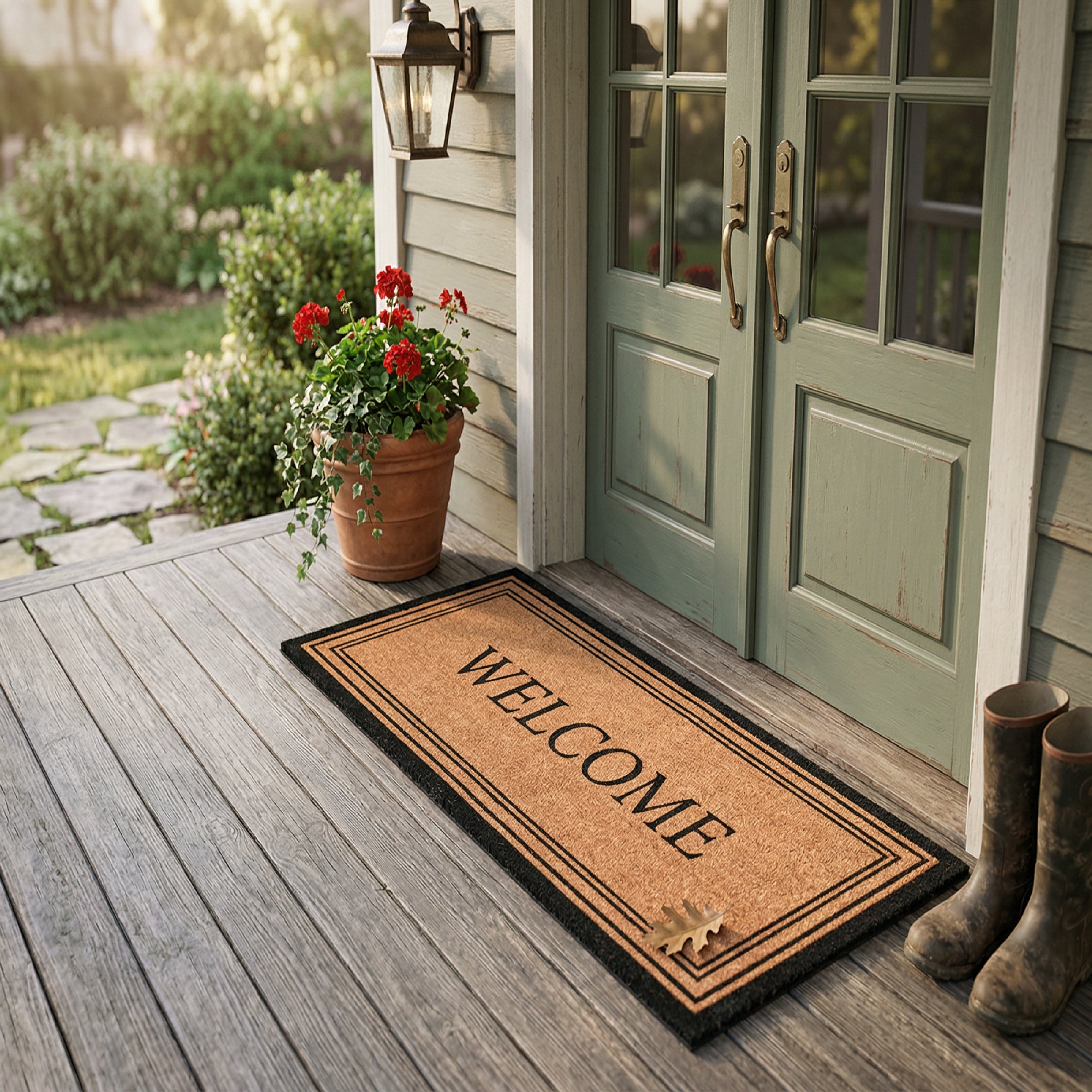 Coir Door Mat "Welcome" with Decorative Border (16" x 48")