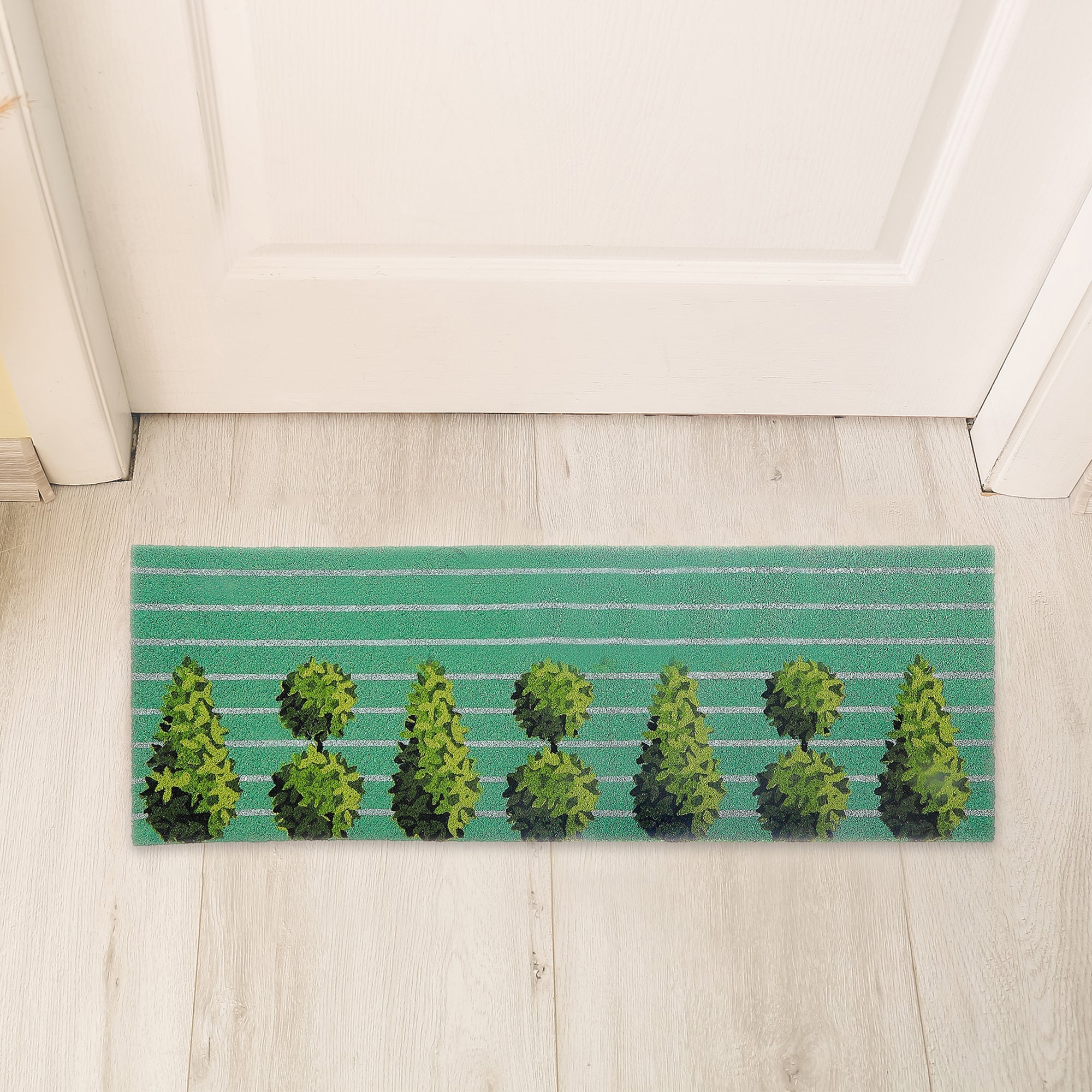 Coir Door Mat Topiaries 16"X48", Topiary Design Coir Door Mat 16"X48", Natural Fiber Entryway Rug, Decorative Porch Runner, Durable Outdoor Mat