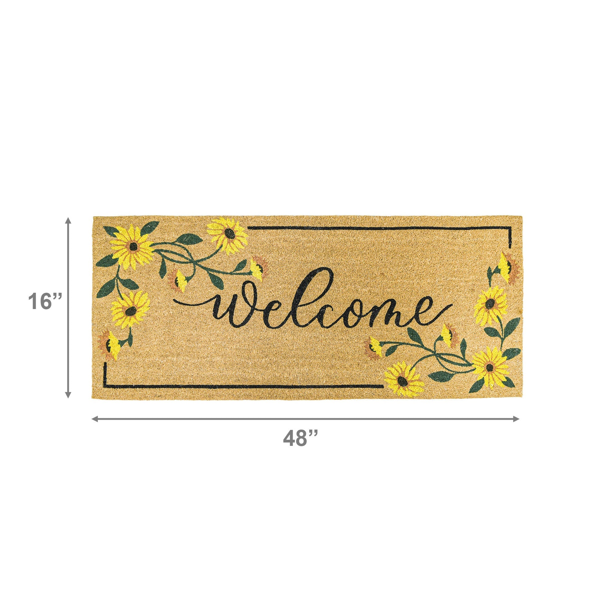 Coir Door Mat Sunflower Border "Welcome" (16" x 48")