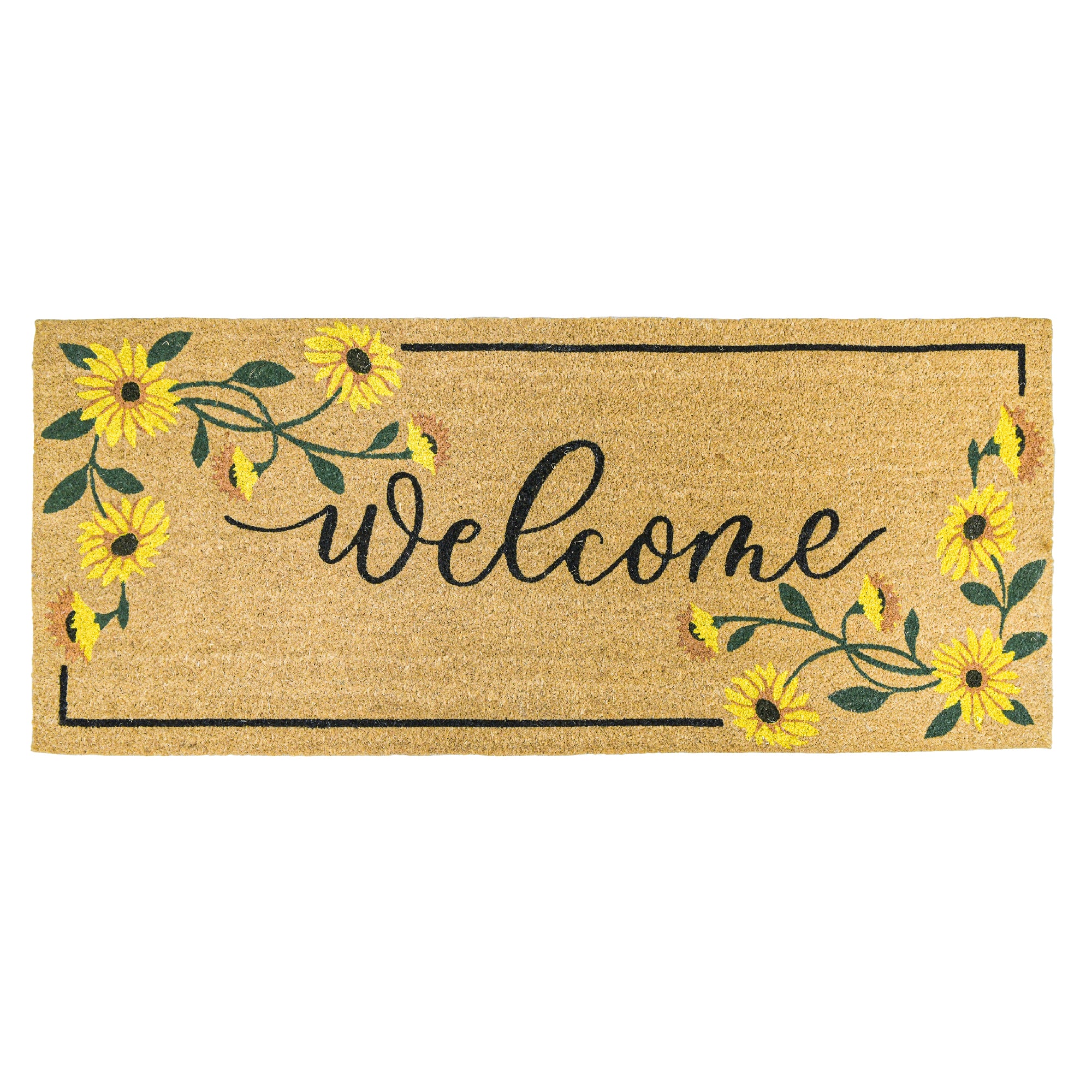 Coir Door Mat Sunflower Border "Welcome" (16" x 48")