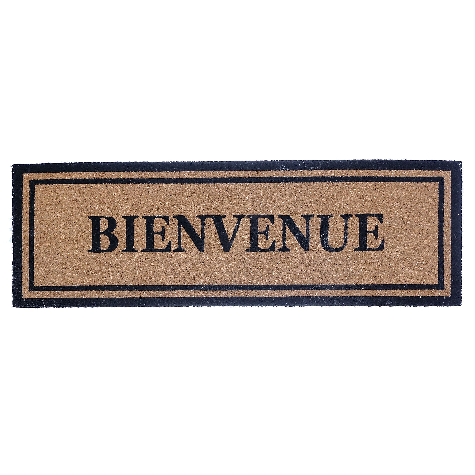 Coir Door Mat "Bienvenue" 16x48 Inch, Natural Fiber Welcome Mat, Entryway Decor