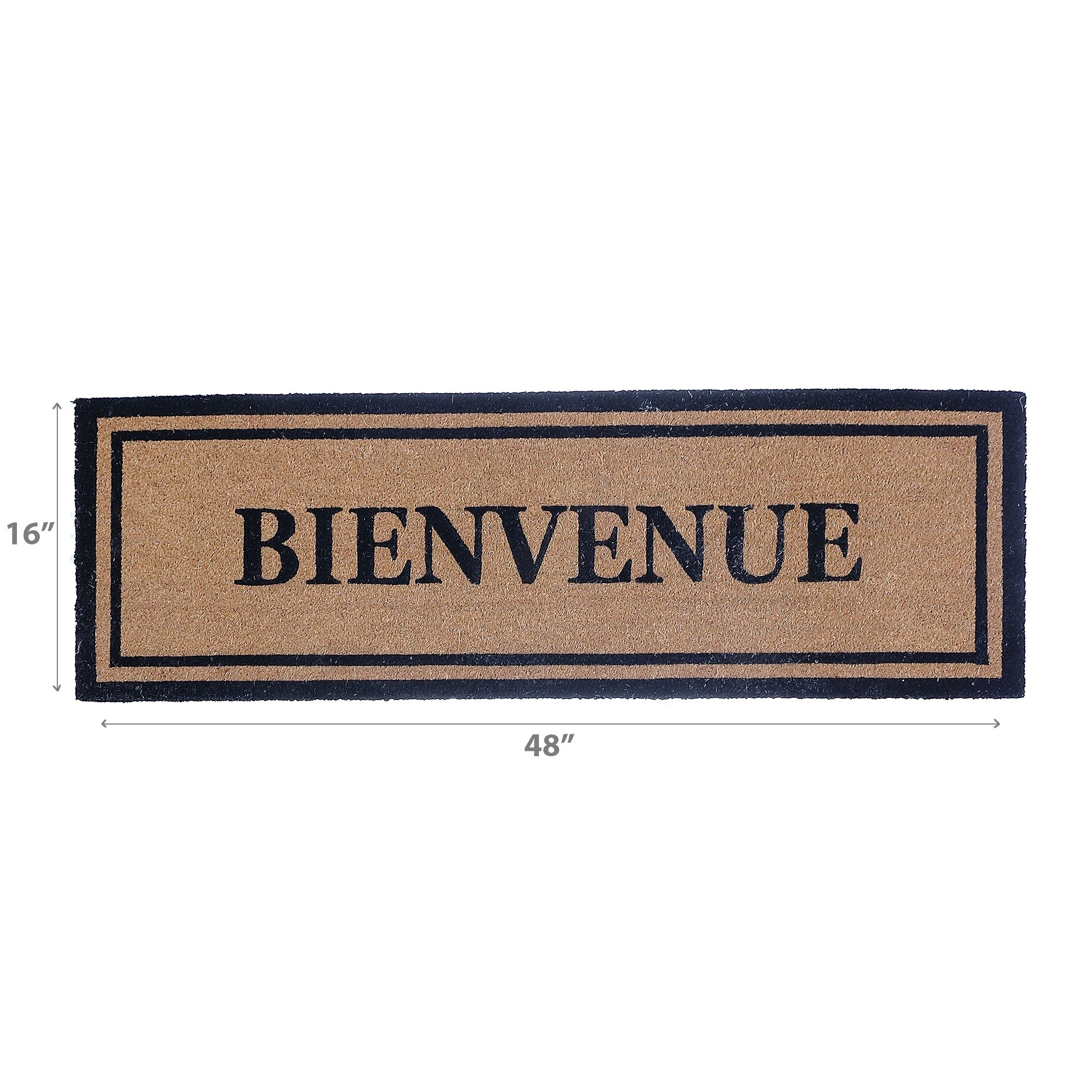 Coir Door Mat "Bienvenue" 16x48 Inch, Natural Fiber Welcome Mat, Entryway Decor