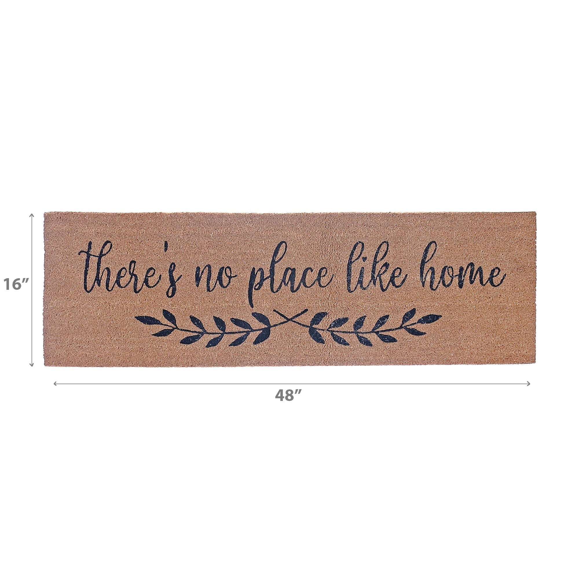 Coir Door Mat "There's No Place Like Home" 16x48 Inch, Natural Fiber Welcome Mat, Entryway Decor