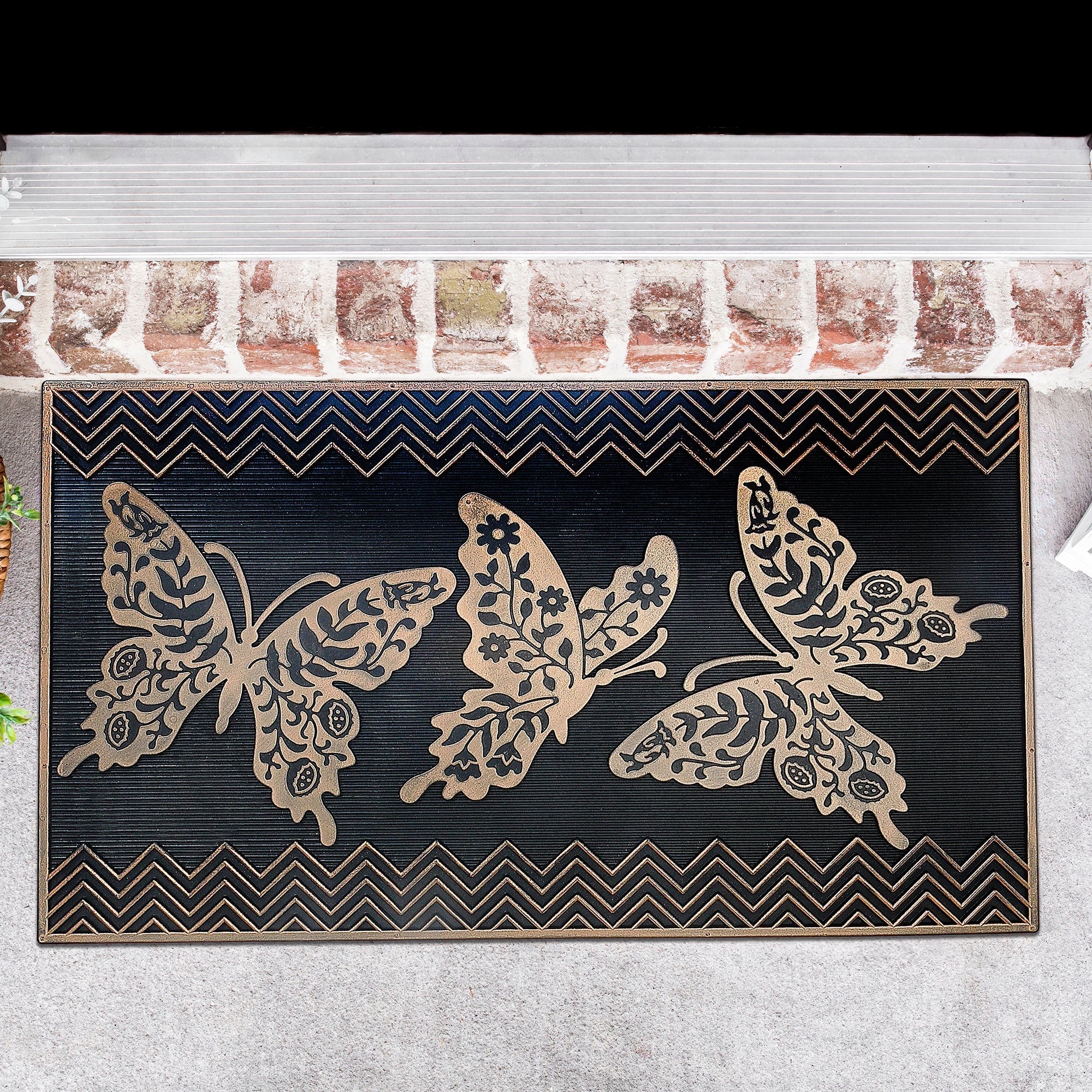 Rubber Mat Butterfly, Butterfly Rubber Door Mat, Non Slip Entryway Rug, Garden Themed Outdoor Mat, Decorative Porch Rug