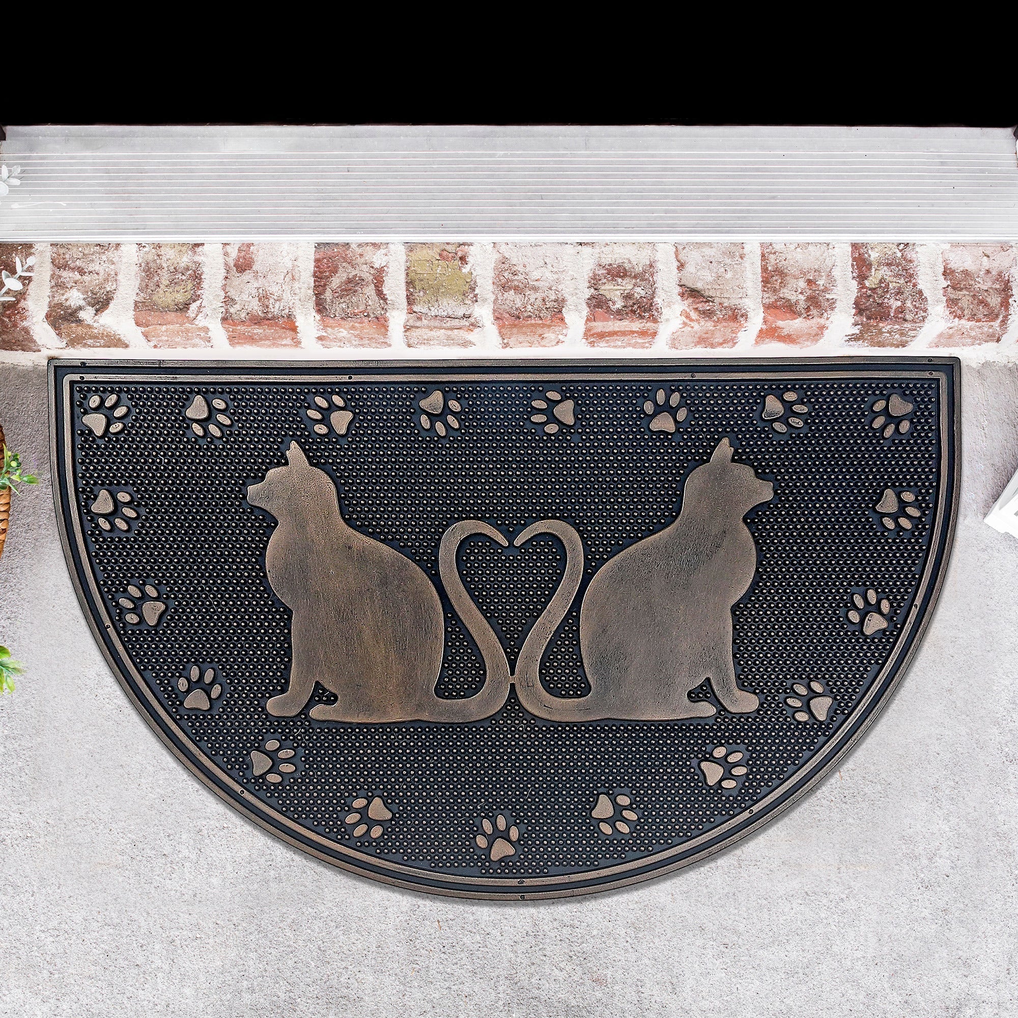 Rubber Mat Halfmoon Lover Cats 18 X 30 Inch, Pet Lovers Welcome Mat, Indoor Outdoor Mat