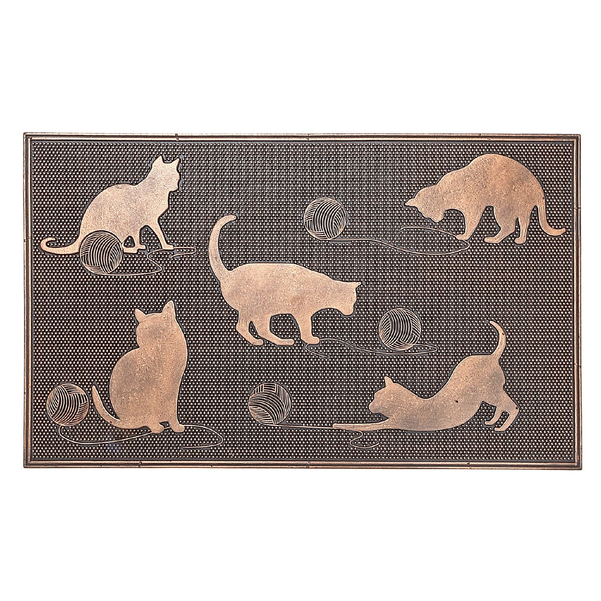 Rubber Floor Mat Cats Playing With Ball Of Yarn, Indoor/Outdoor Pet Mat, Entryway Rug