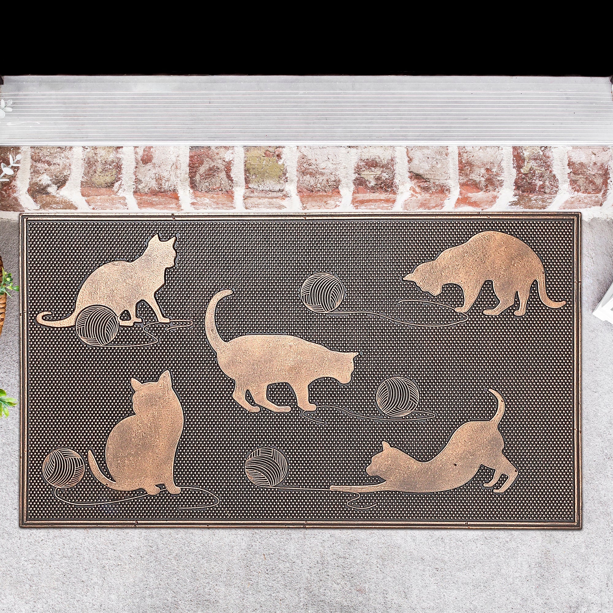 Rubber Floor Mat Cats Playing With Ball Of Yarn, Indoor/Outdoor Pet Mat, Entryway Rug