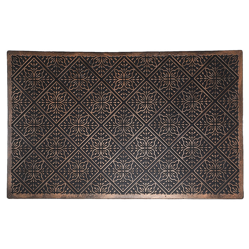 Rubber Door Mat Tiled Floral Design Indoor Outdoor