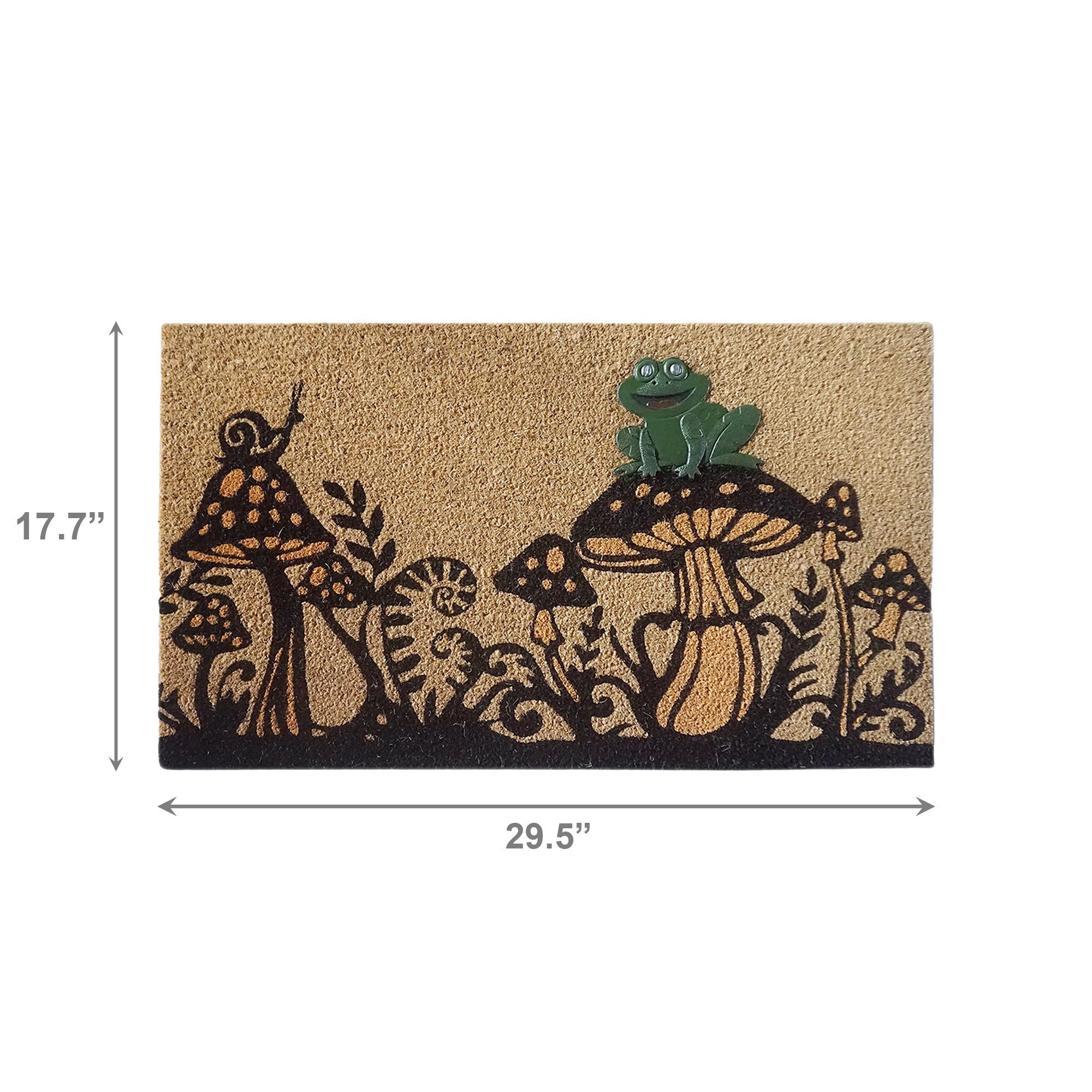 Coir Mat with Rubber Accent, Mushrooms & Frog Design