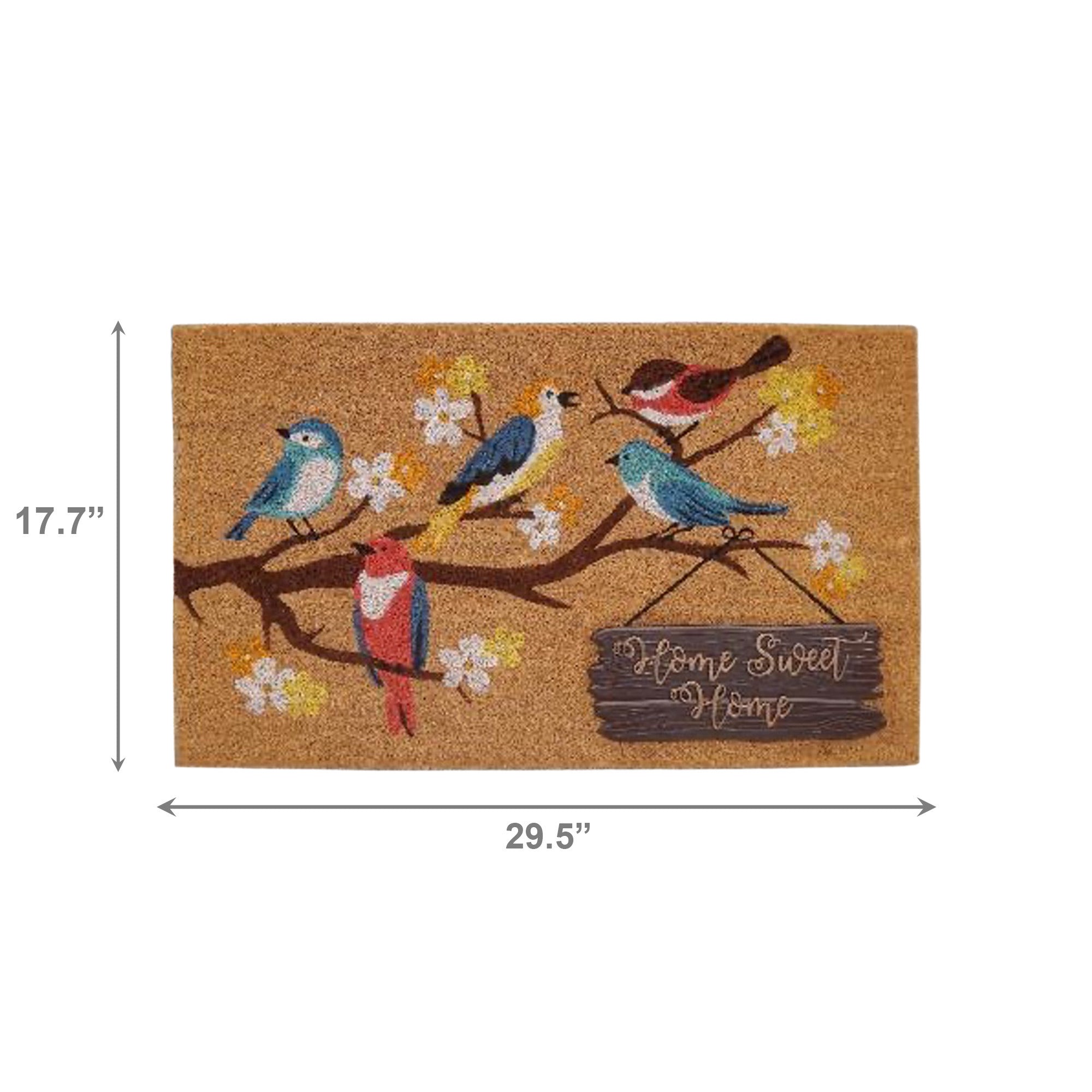 Coir Mat with Rubber Accent, Birds & "Home Sweet Home"