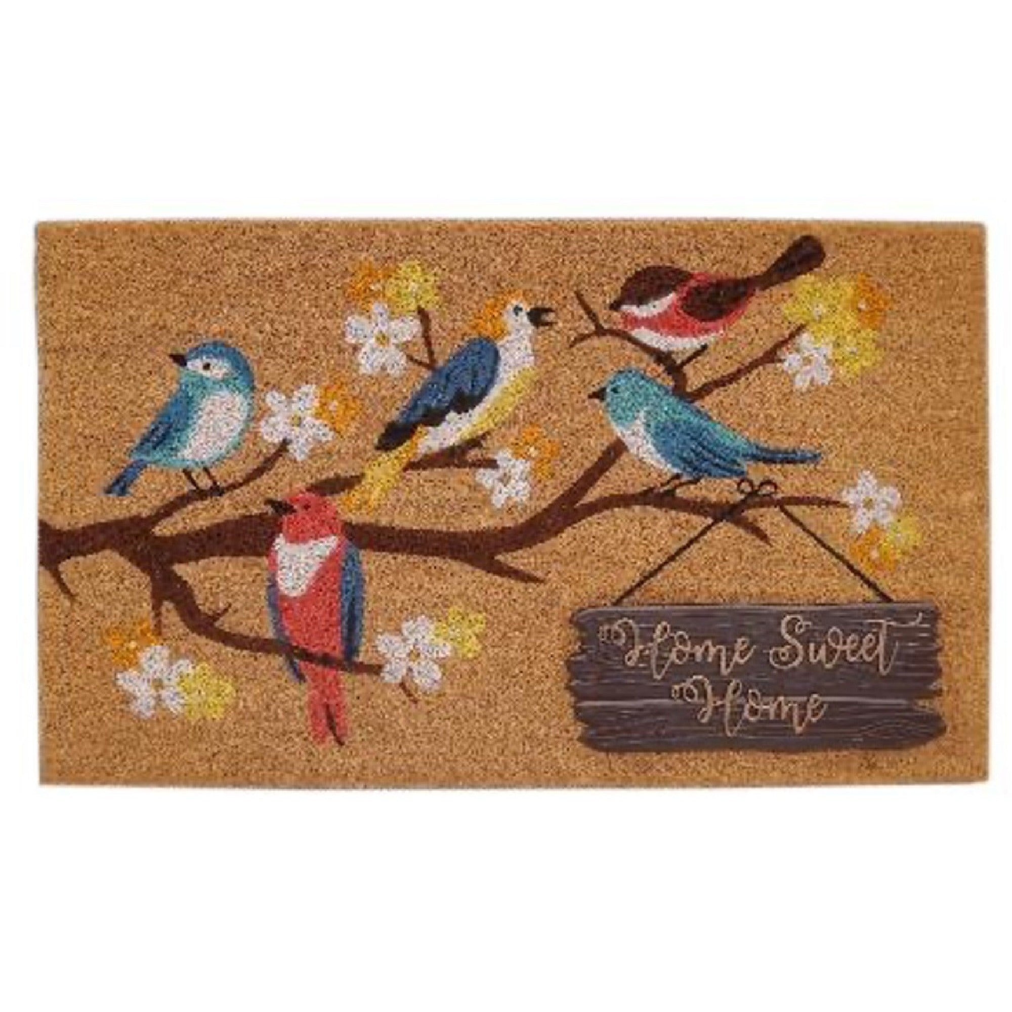 Coir Mat with Rubber Accent, Birds & "Home Sweet Home"