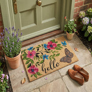 Coir Mat with Rubber Accent, "Hello" with Butterfly